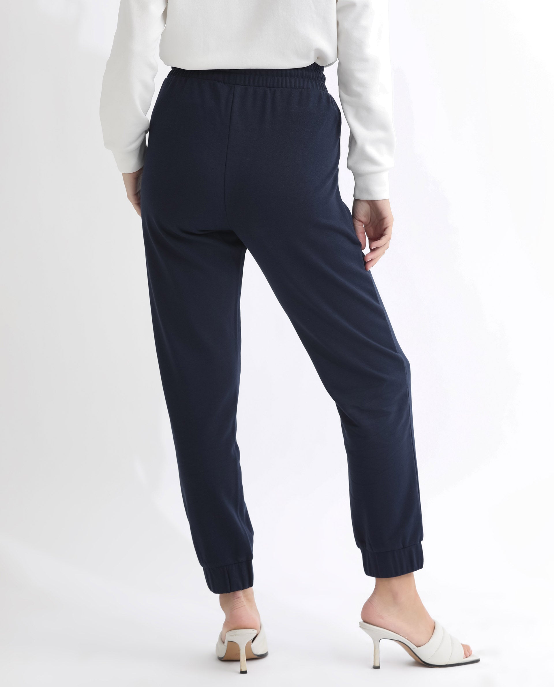 Rareism Women's Terac T Navy Polyester Blend Plain Ankle Length Regular Fit Track Pant