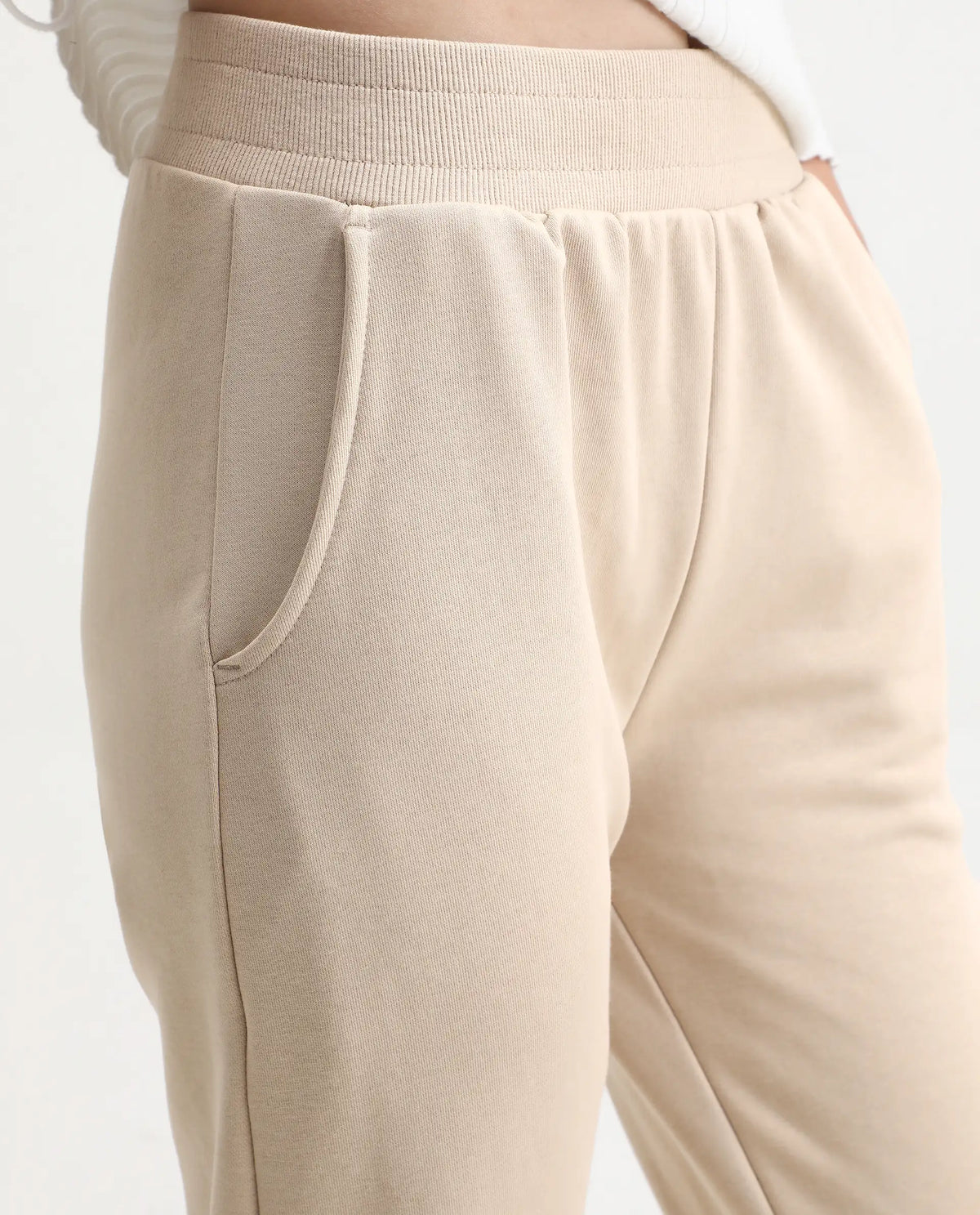 Rareism Women's Tribon Beige Cotton Blend Straight Fit Track Pant