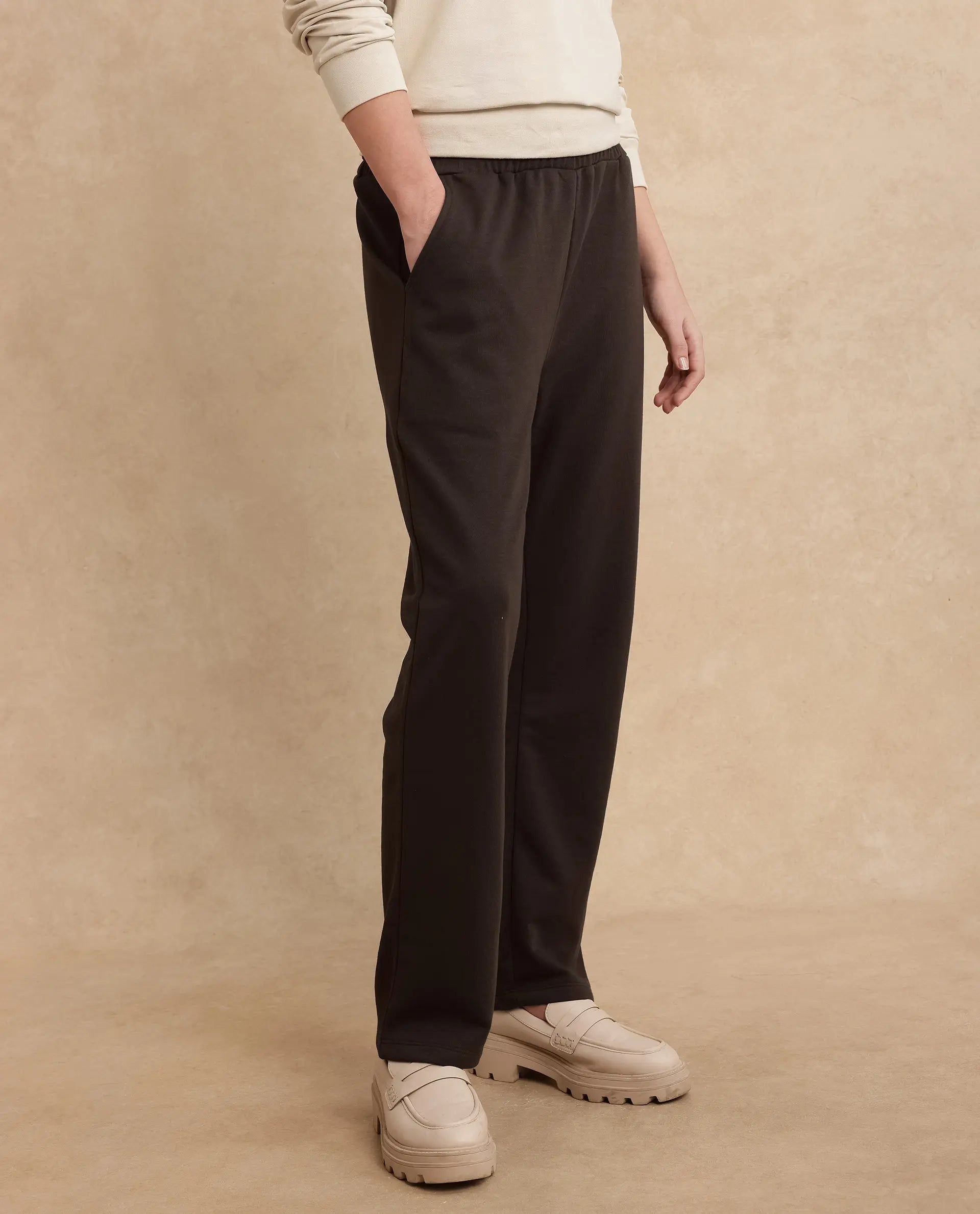 Rareism Women's Trunky Brown Cotton Blend Plain Ankle Length Straight Fit Track Pant
