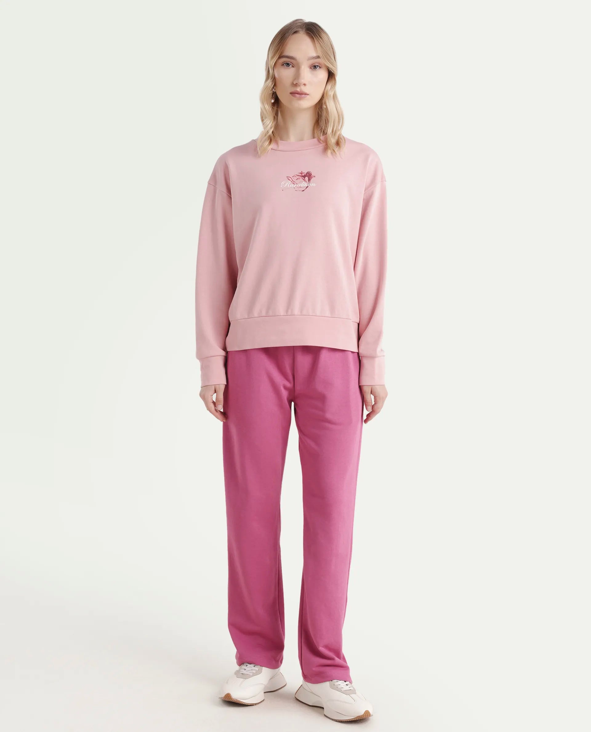 Rareism Women's Trunky Dark Pink Cotton Blend Plain Ankle Length Straight Fit Track Pant