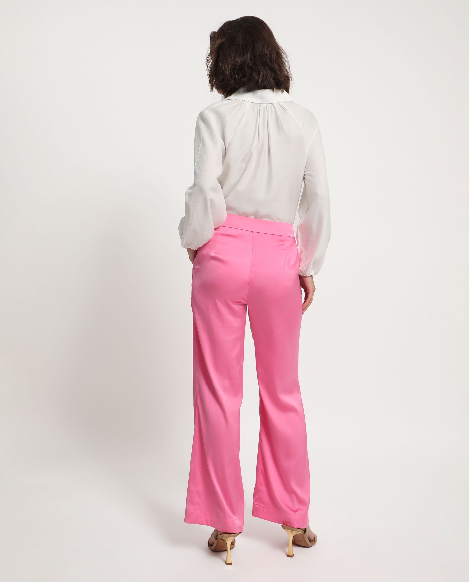 Rareism Women's Ucher Pink Polyester Plain Ankle Length Relaxed Fit Trouser