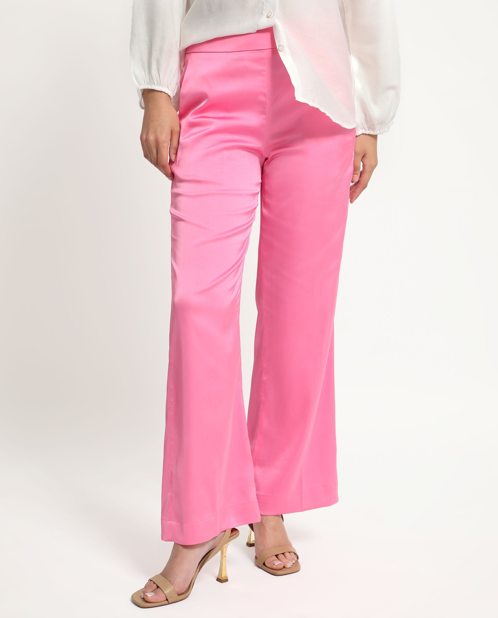 Rareism Women's Ucher Pink Polyester Plain Ankle Length Relaxed Fit Trouser
