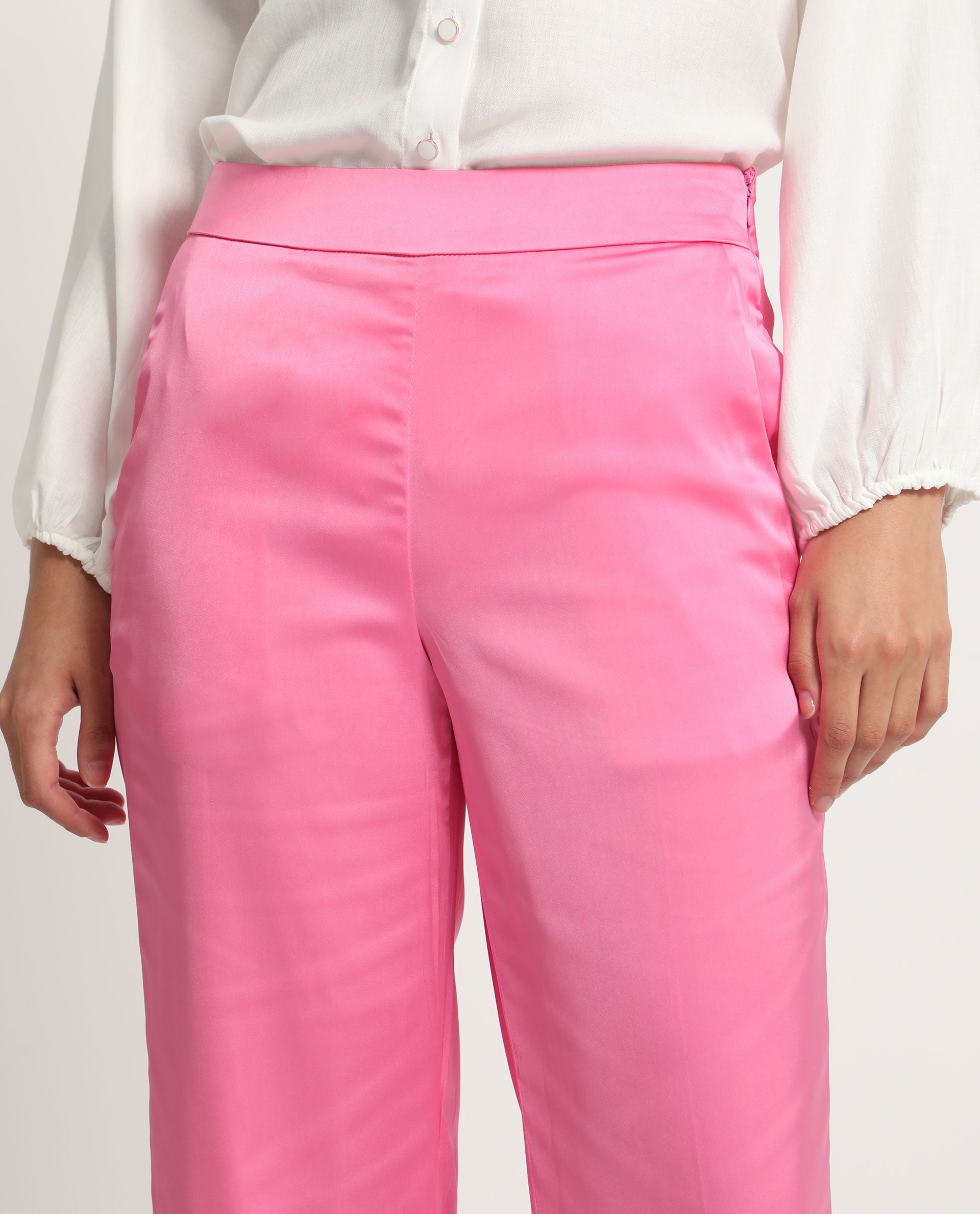 Rareism Women's Ucher Pink Polyester Plain Ankle Length Relaxed Fit Trouser