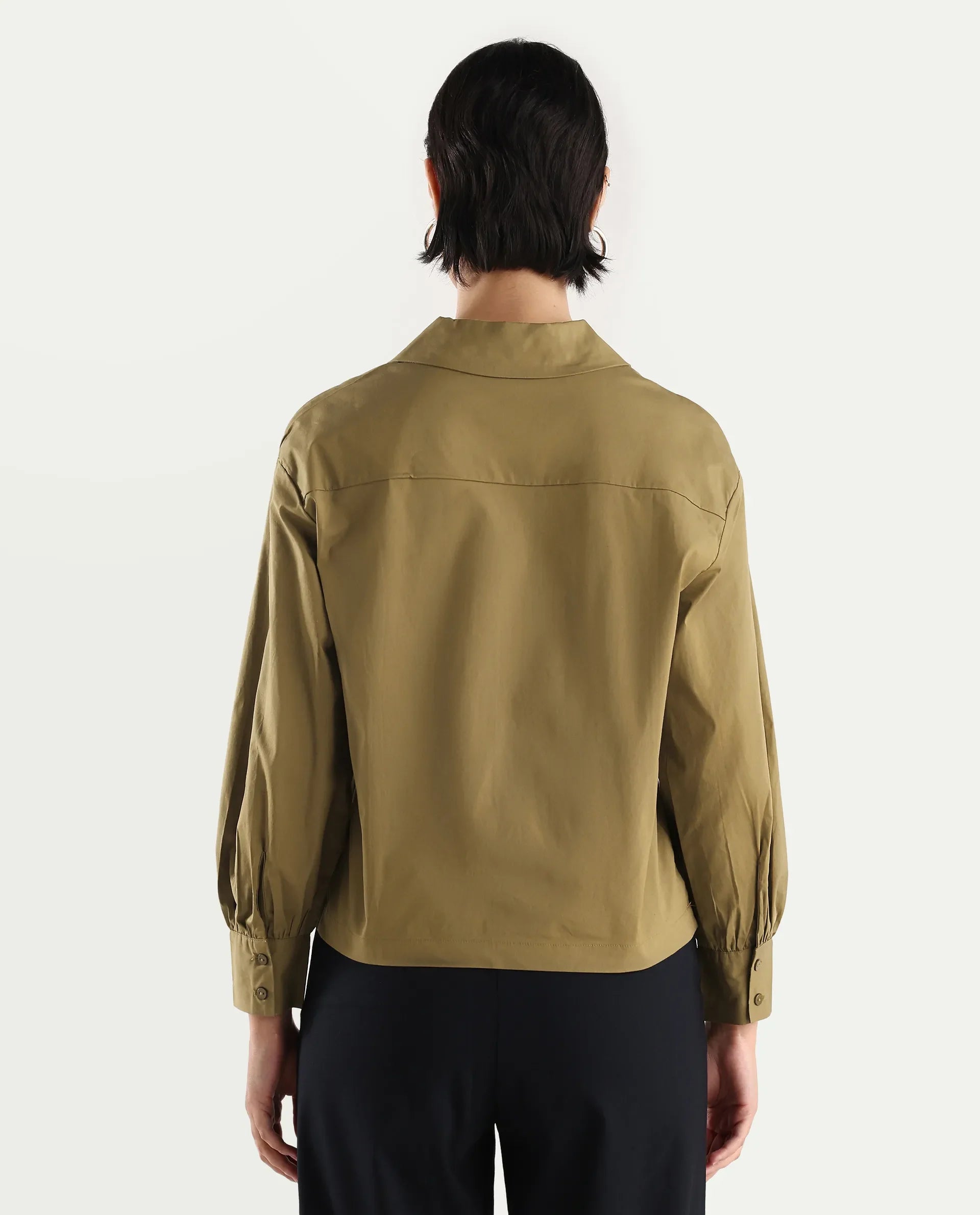 Rareism Women's Uono Light Brown Cotton Blend Lapel Neck Plain Cuffed Sleeve Regular Fit Top
