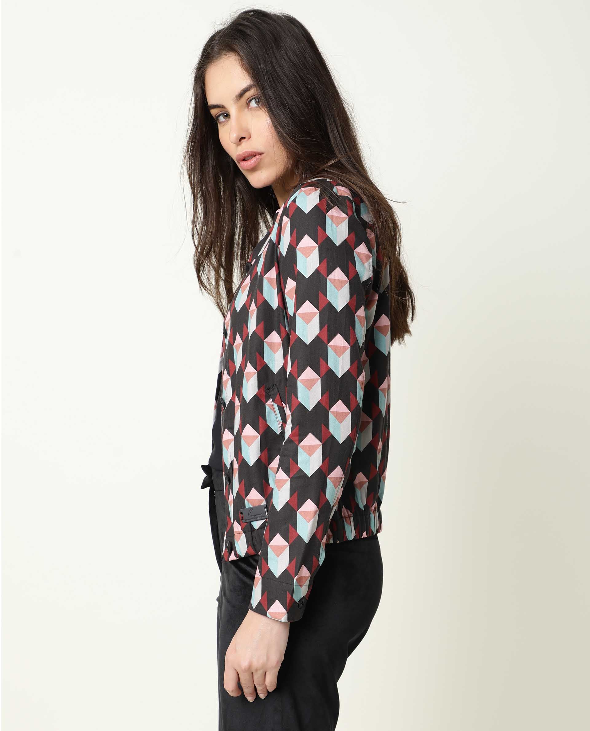 Rareism Womens Knuckle Black Jacket Cotton Fabric Fit Regular Sleeves Mandarin Neck