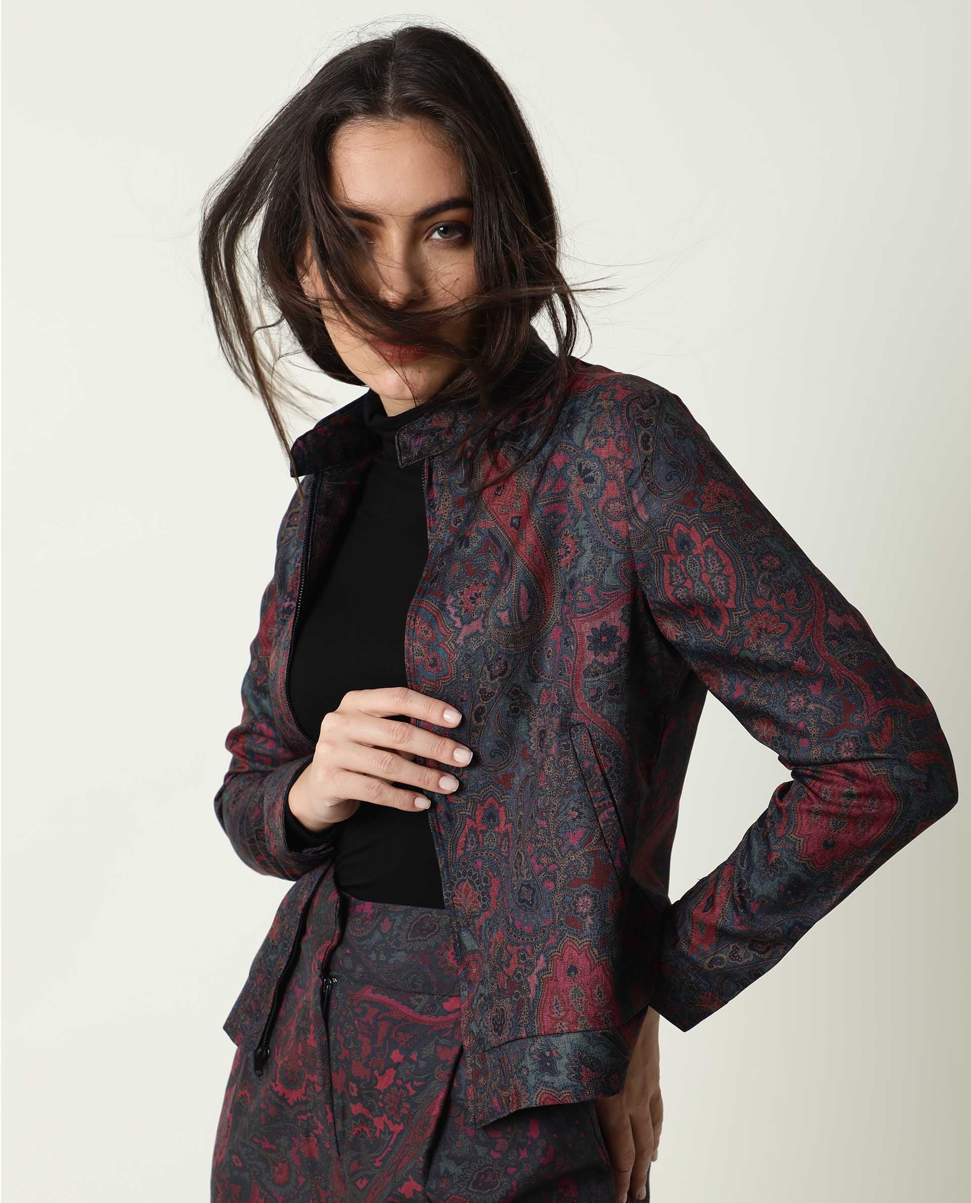 Rareism Womens Krama Pink Jacket Cotton Fabric Fitted Fit Mandarin Neck