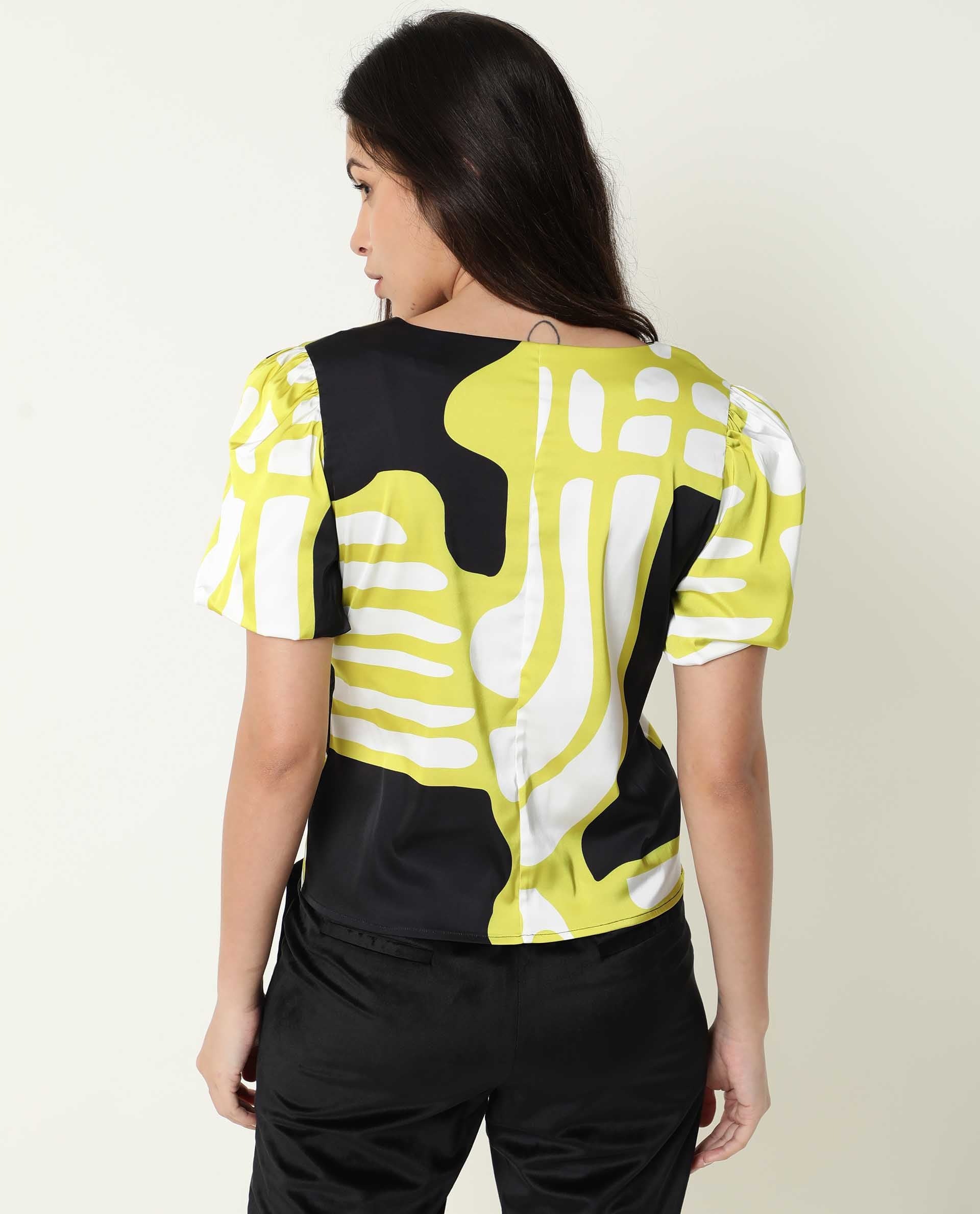 Rareism Womens Jane Black Top Modal Fabric Full Sleeve V Neck