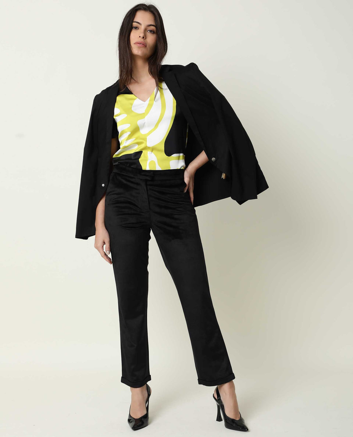 Rareism Womens Jane Black Top Modal Fabric Full Sleeve V Neck