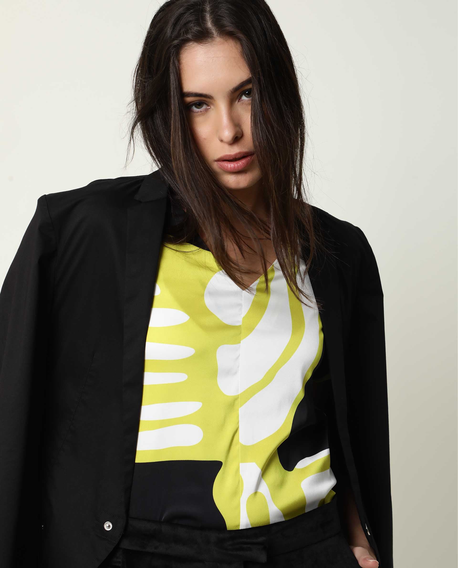 Rareism Womens Jane Black Top Modal Fabric Full Sleeve V Neck