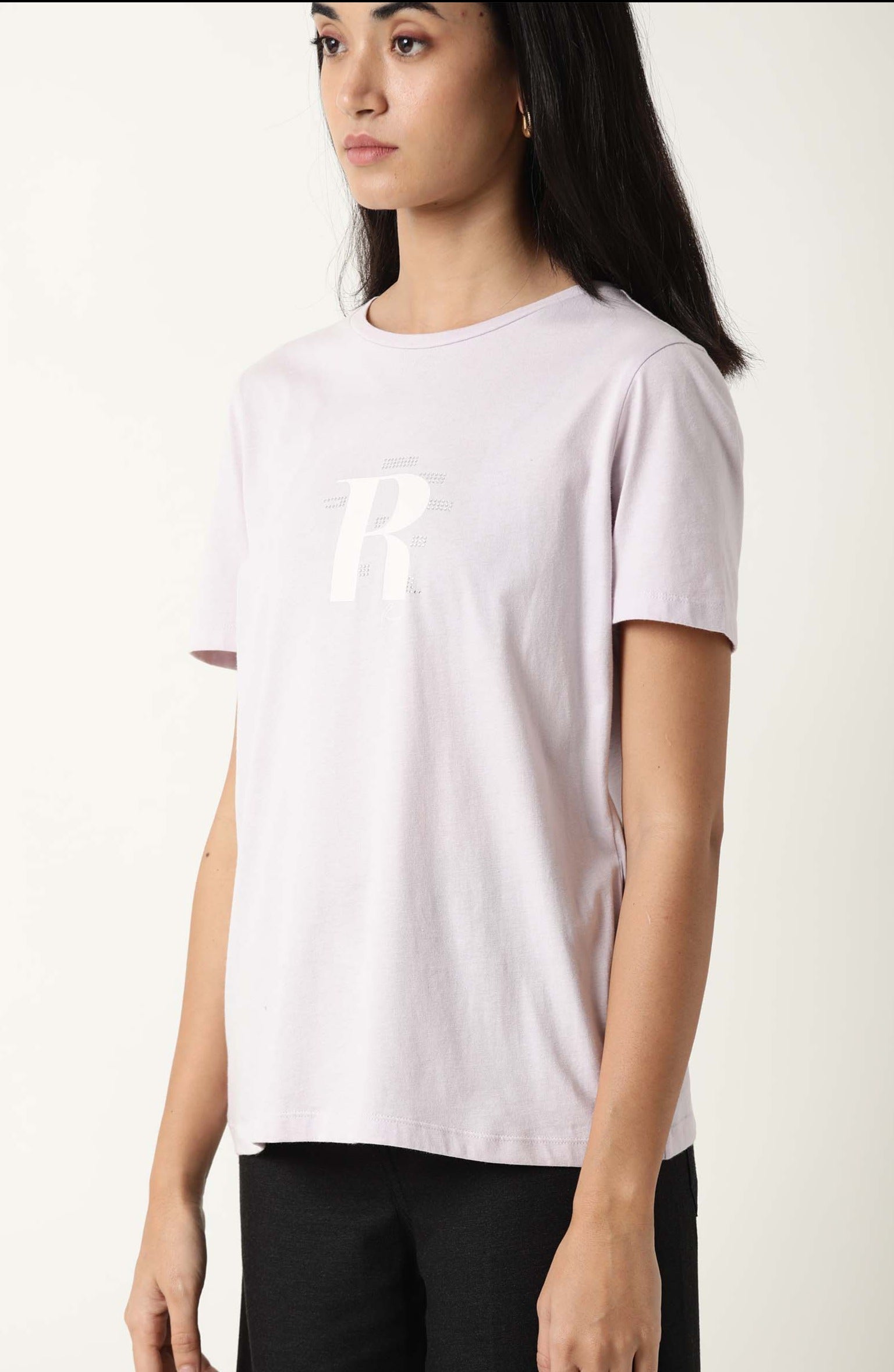 Rareism Women's Moes Purple Cotton Crew Neck Graphic Print Regular Fit T-Shirt