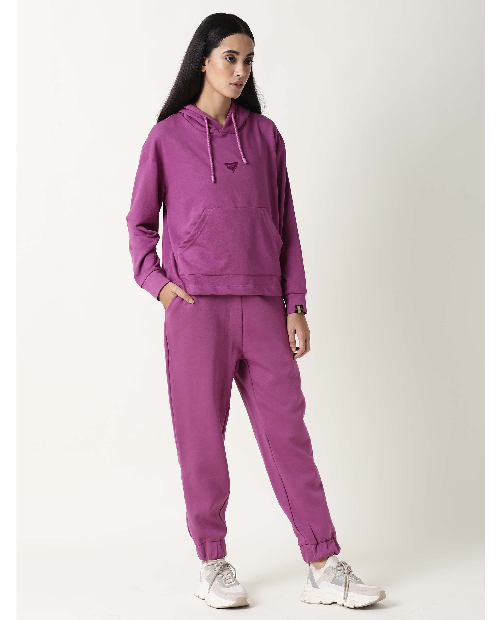 Rareism Women's Neo-1 Purple Polyester Blend Plain Ankle Length Tailored Track Pant