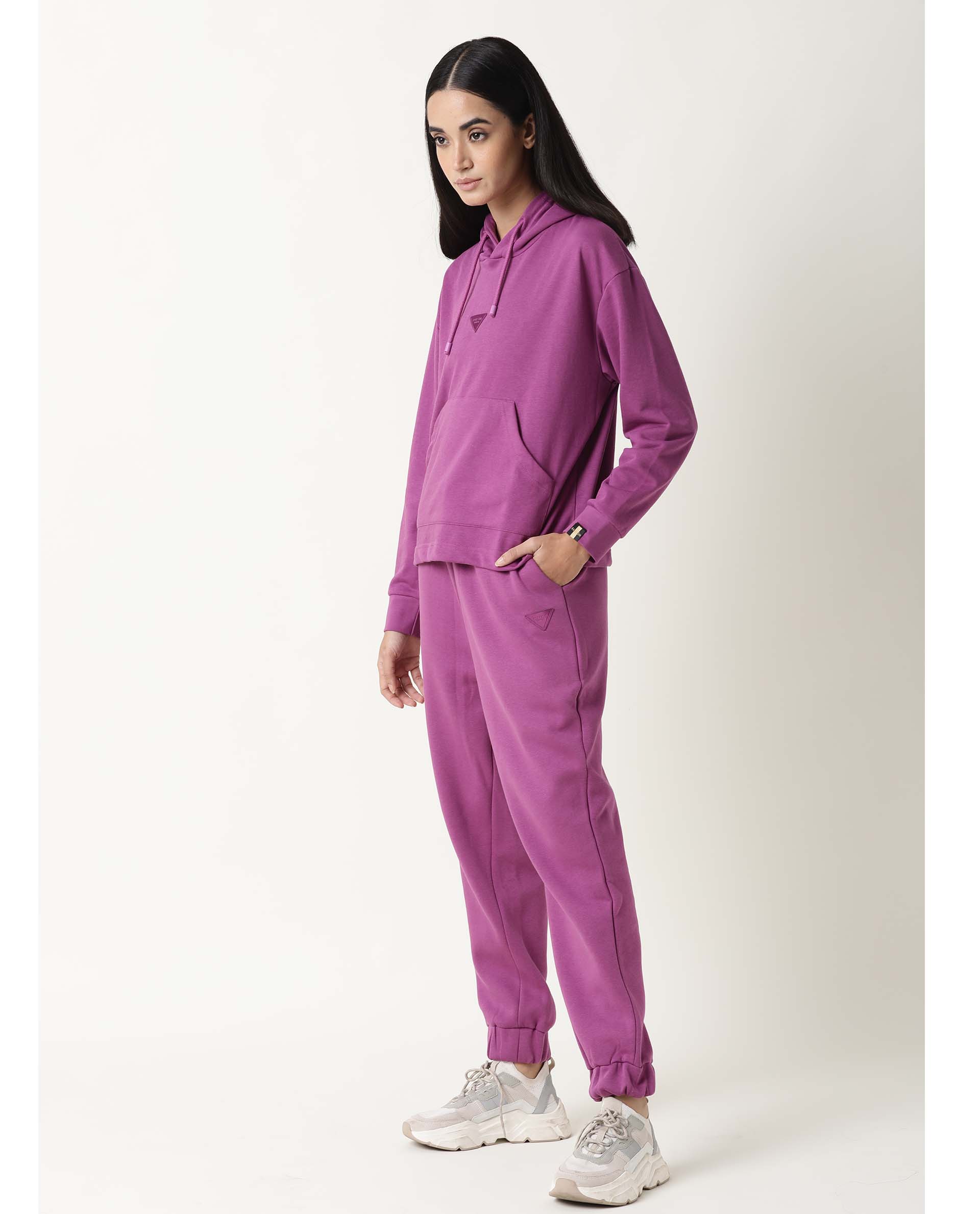 Rareism Women's Neo-1 Purple Polyester Blend Plain Ankle Length Tailored Track Pant