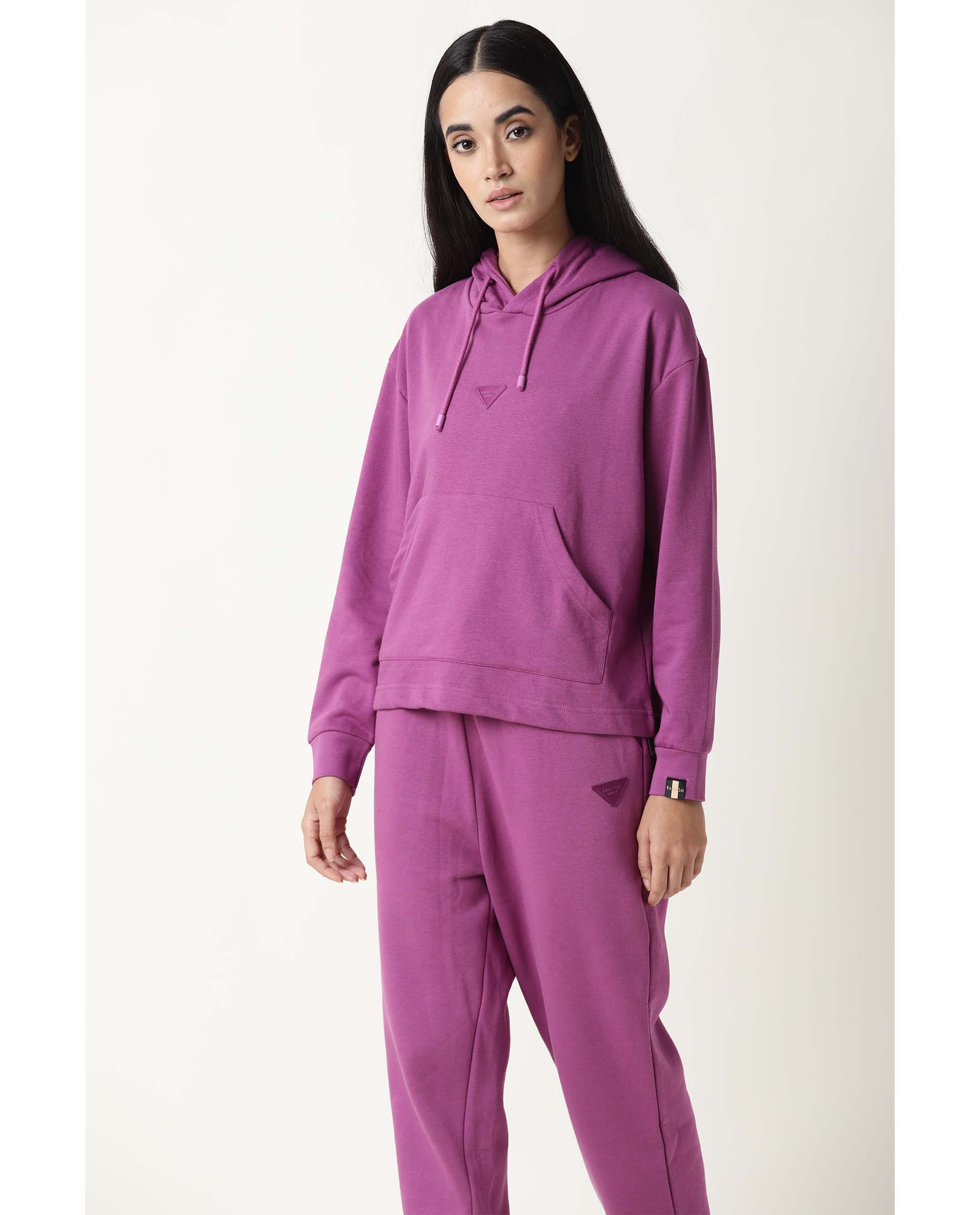 Rareism Women's Neo-1 Purple Polyester Blend Plain Ankle Length Tailored Track Pant