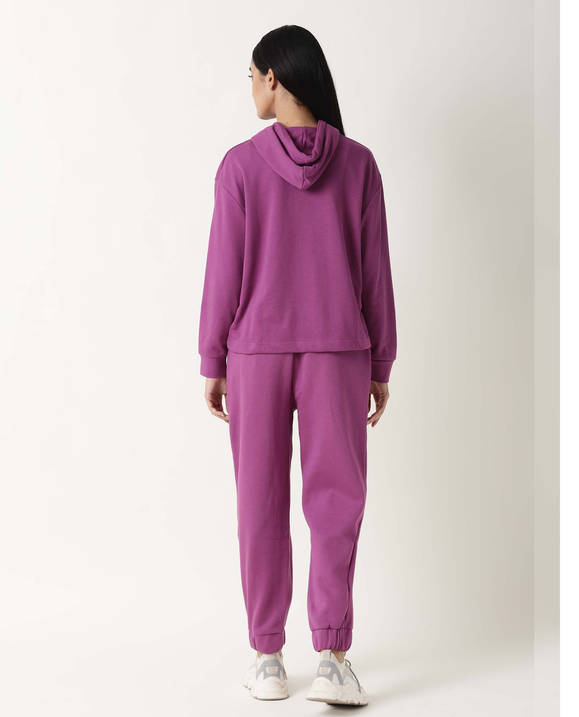 Rareism Women's Neo-1 Purple Polyester Blend Plain Ankle Length Tailored Track Pant