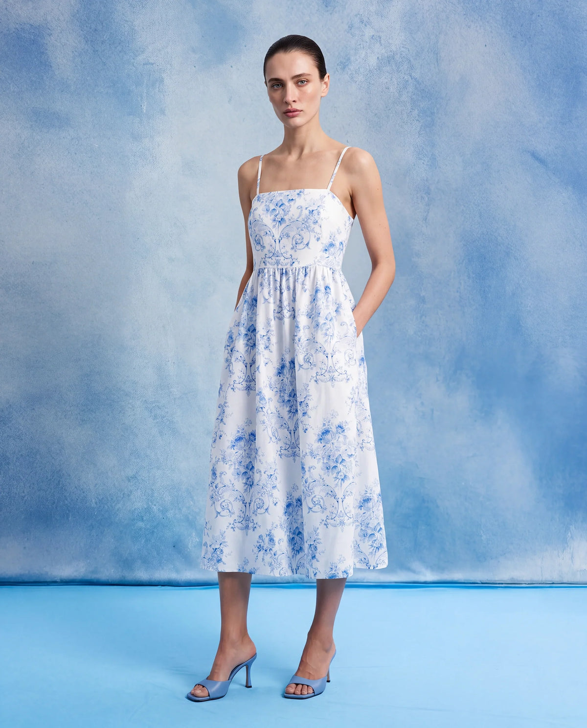 Rareism Women's Vaniko White Polyester Tube Neck Fit And Flare Floral Print Dress