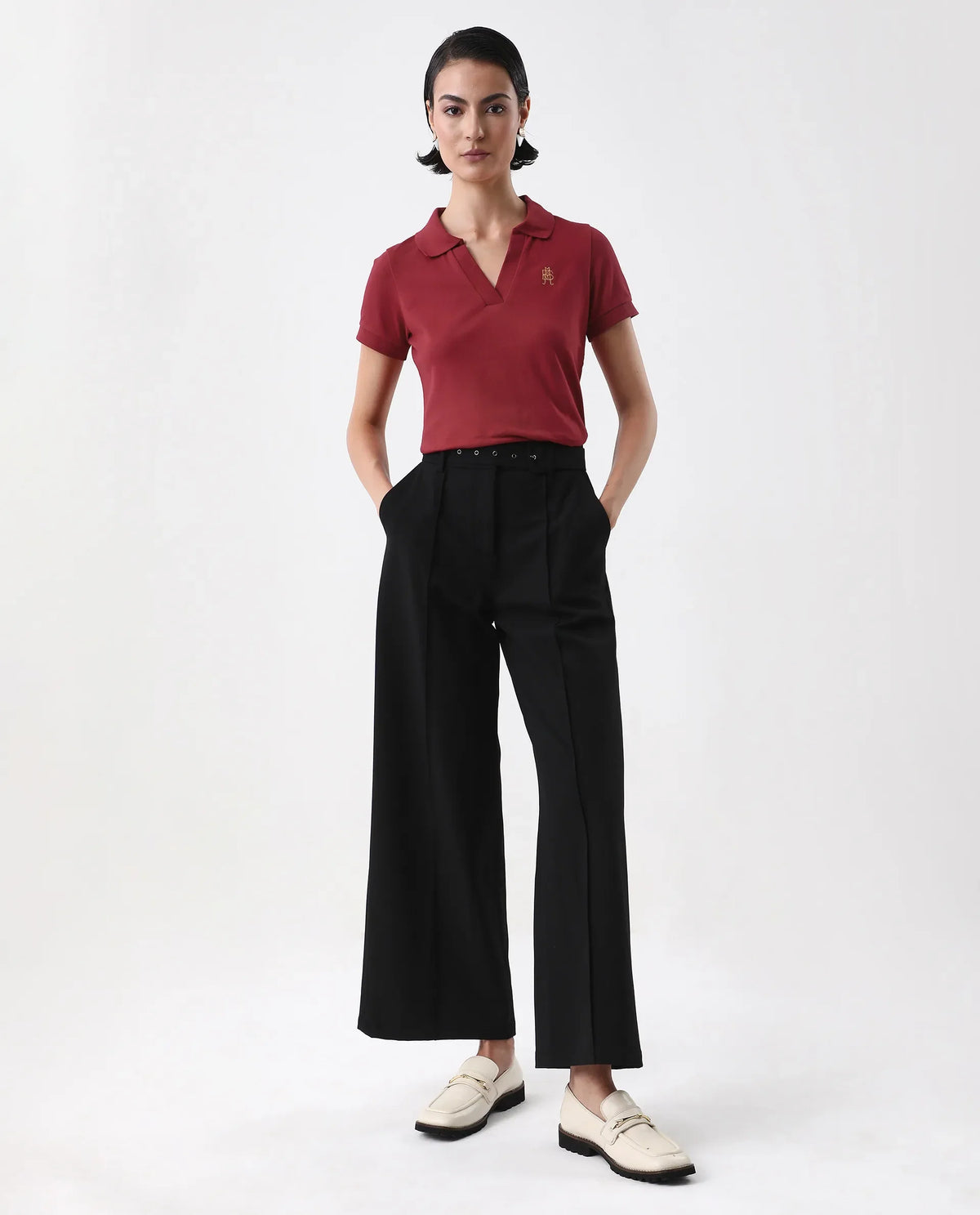 Rareism Women's Van Red Cotton Blend Polo Neck Plain Regular Fit Polo
