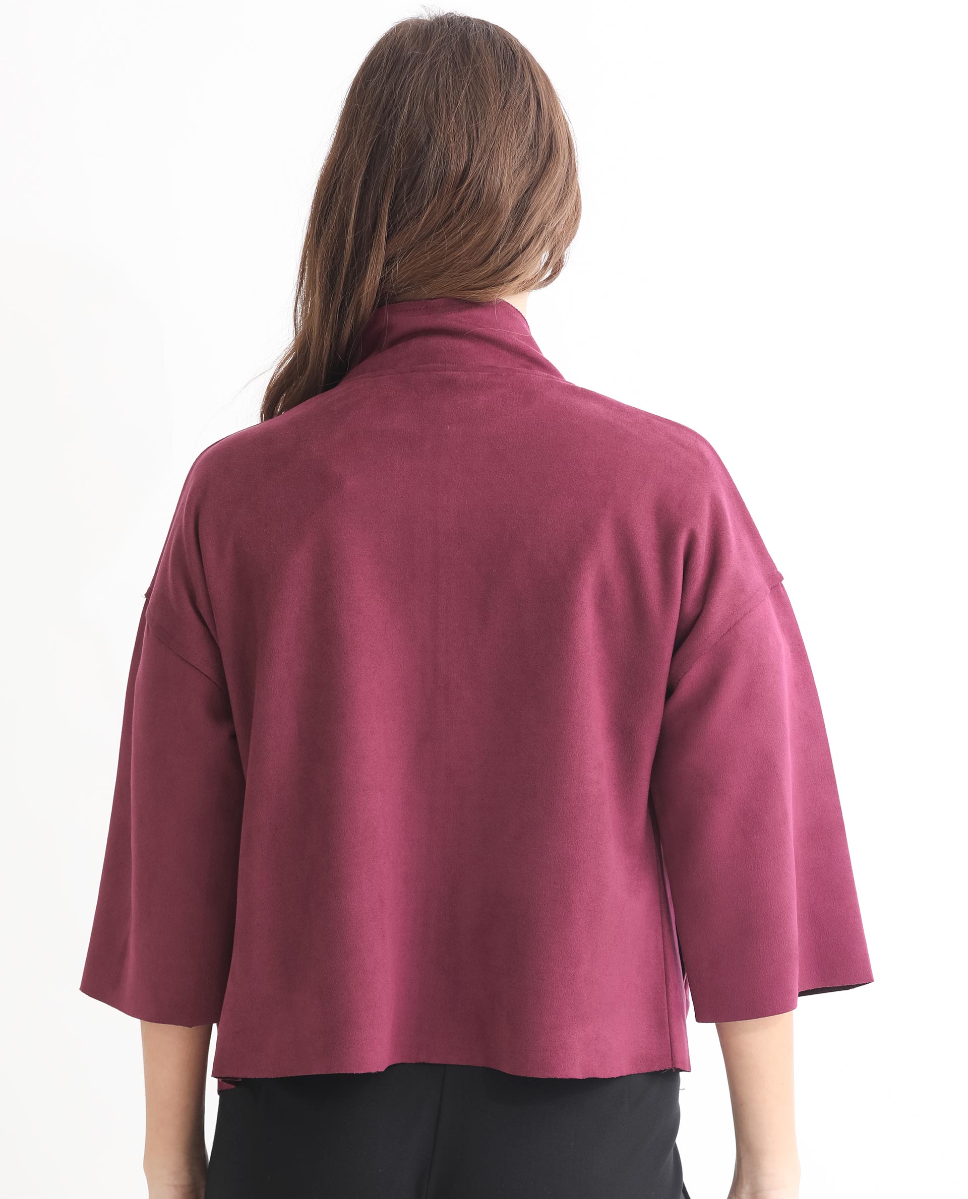 Rareism Women Vasu 1 Pink Polyester Fabric 3/4Th Sleeves Solid Mandarin Collar Jacket