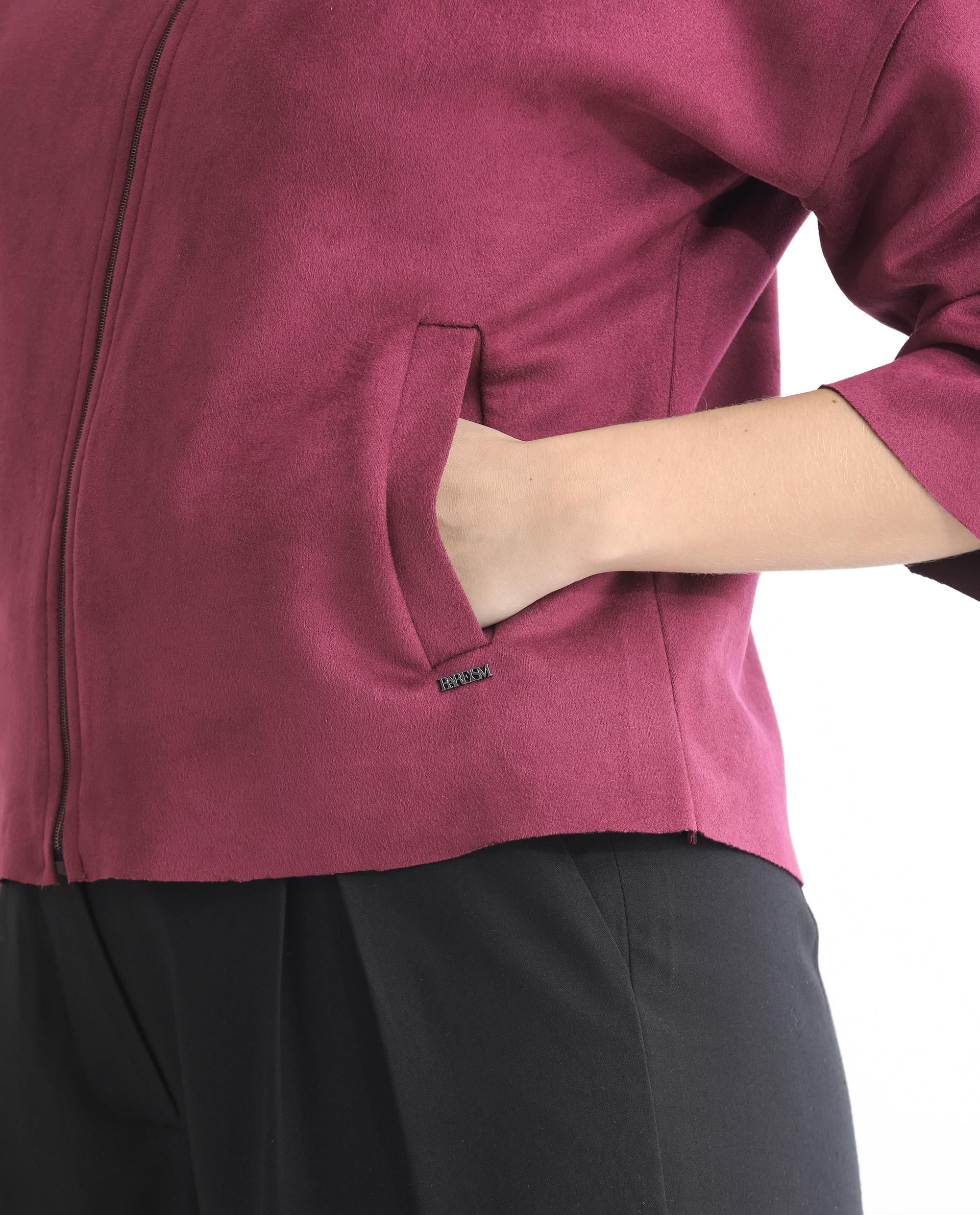 Rareism Women Vasu 1 Pink Polyester Fabric 3/4Th Sleeves Solid Mandarin Collar Jacket