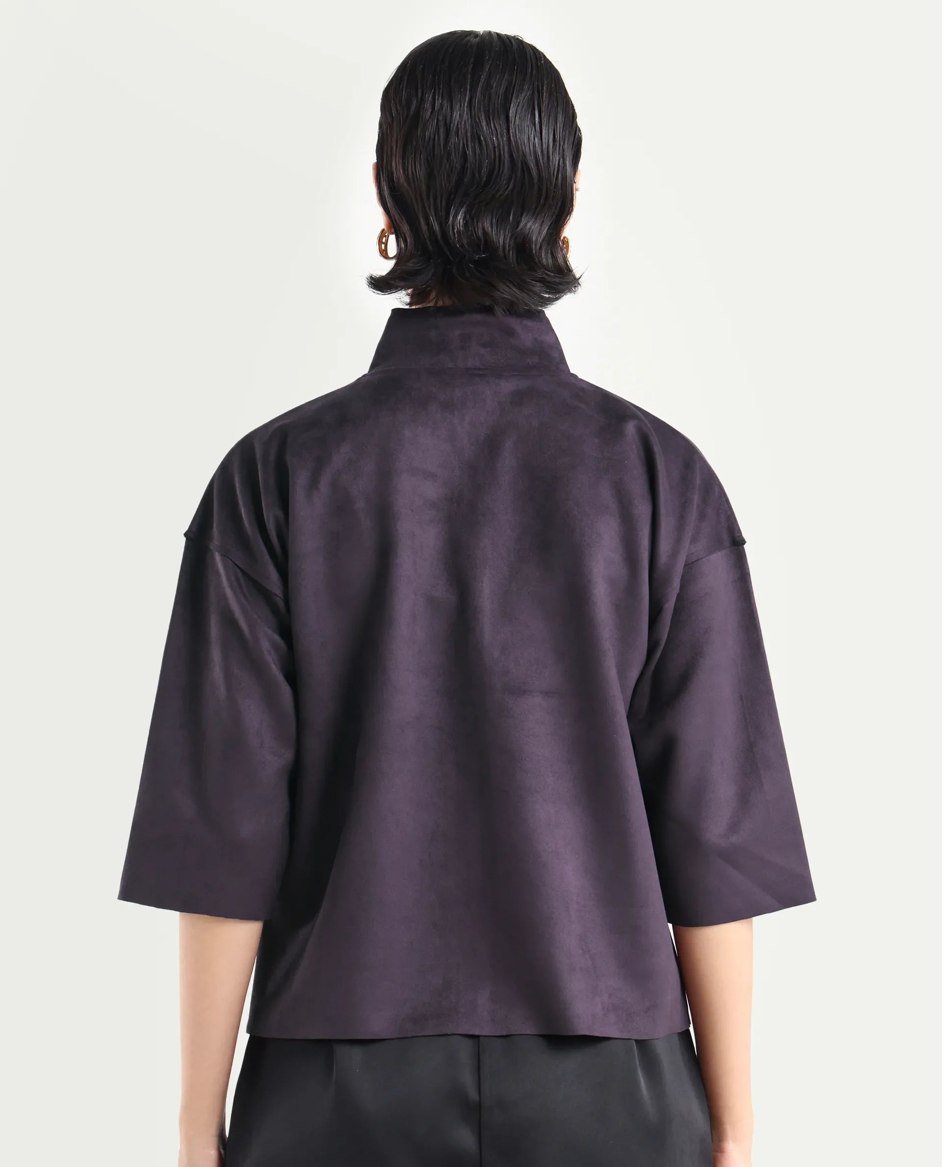 Rareism Women's Vasu-25 Purple Polyester Blend Crew Neck Regular Fit Jacket