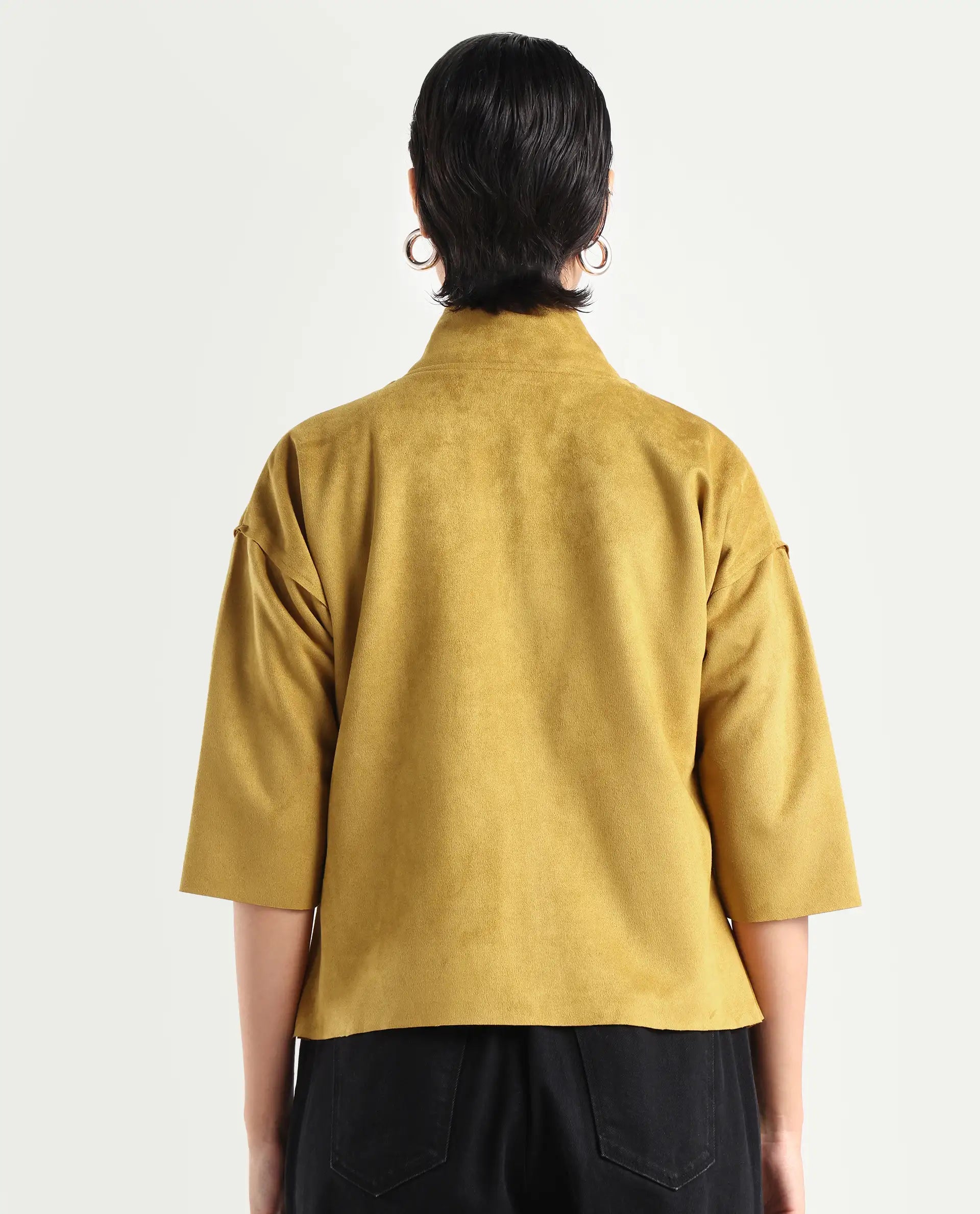 Rareism Women's Vasu 2 Mustard Polyester Blend Stand Collar Plain Boxy Fit Jacket