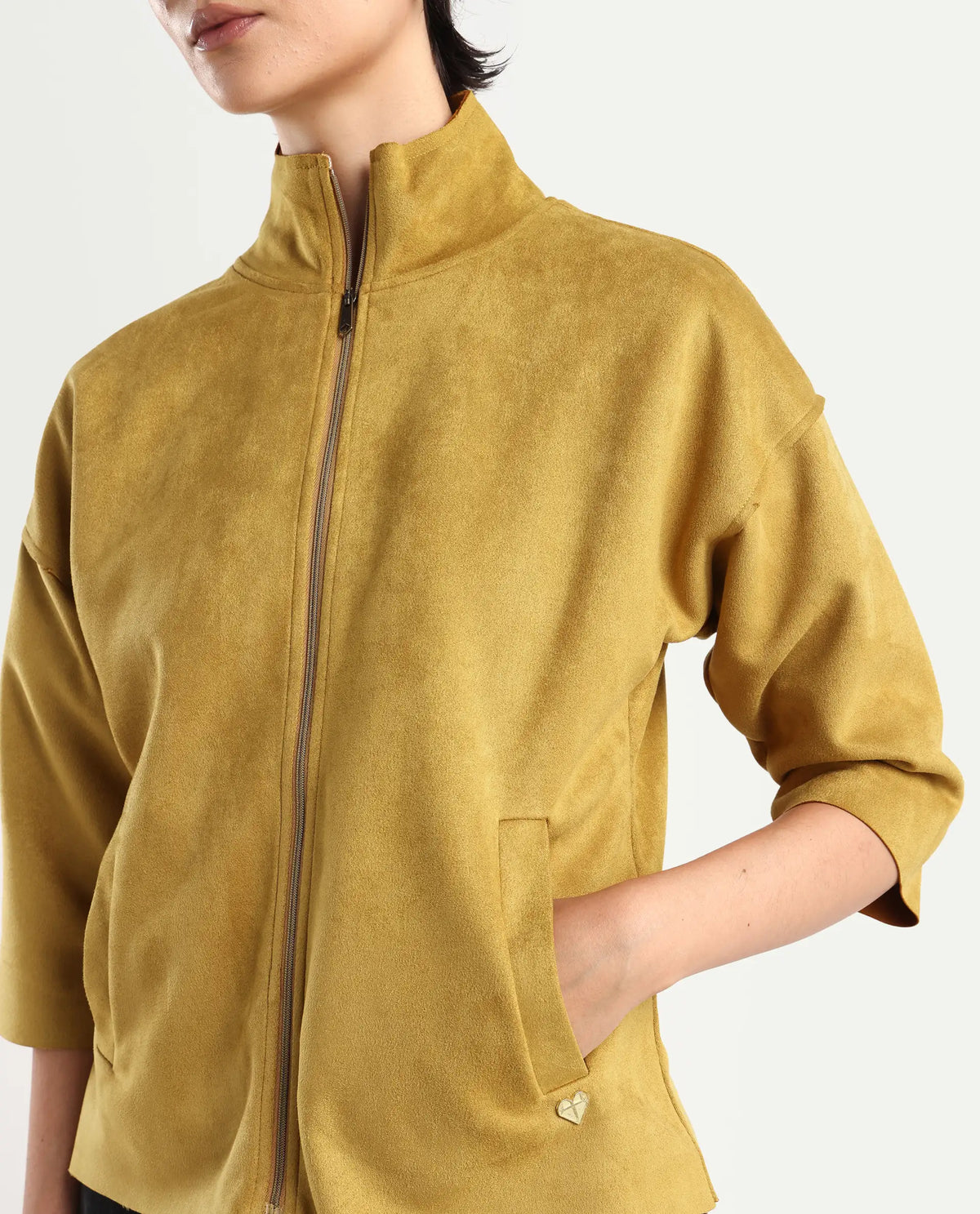 Rareism Women's Vasu 2 Mustard Polyester Blend Stand Collar Plain Boxy Fit Jacket