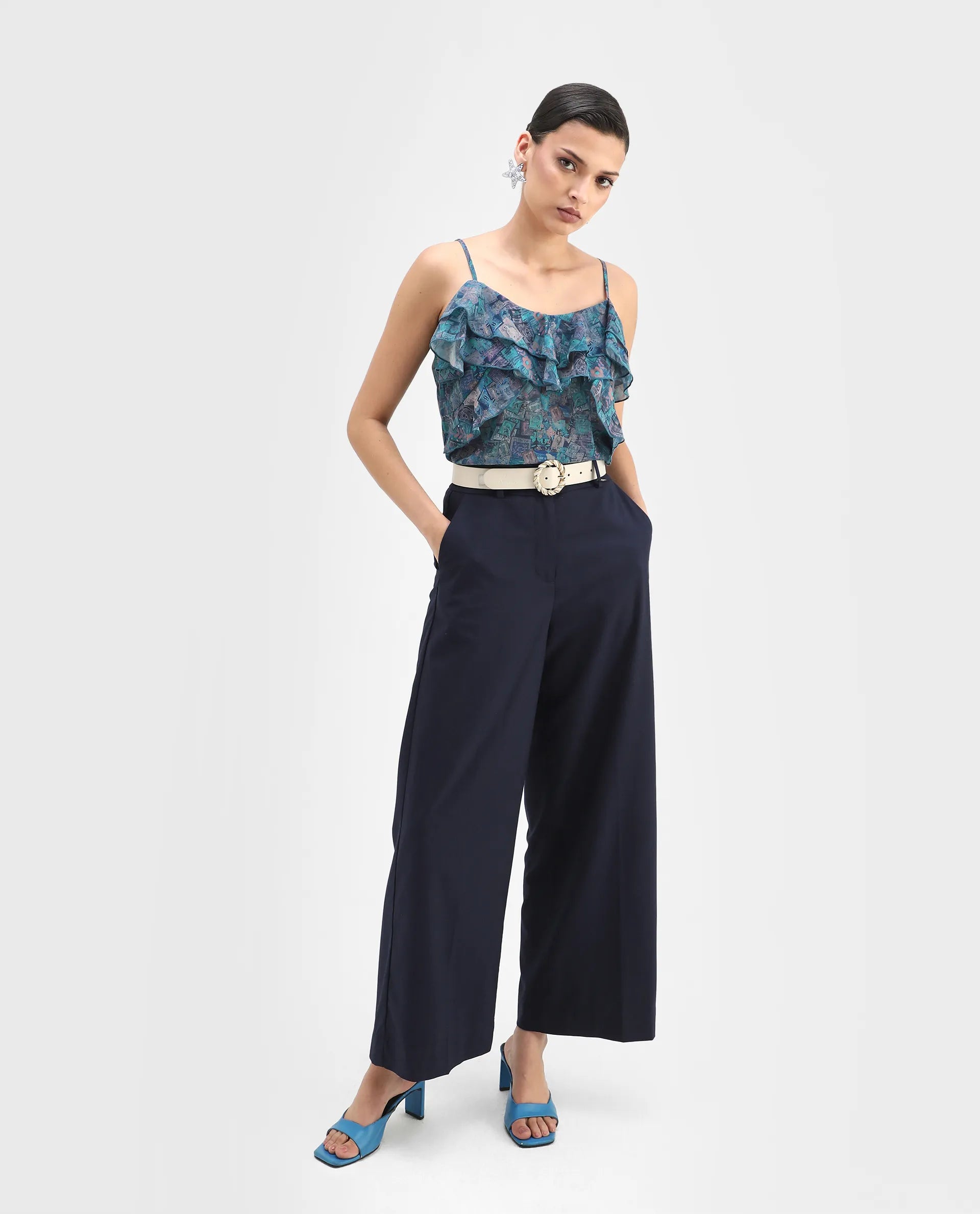 Rareism Women's Vciktg Multi Polyester V-Neck Object Print Sleeveless Regular Fit Top