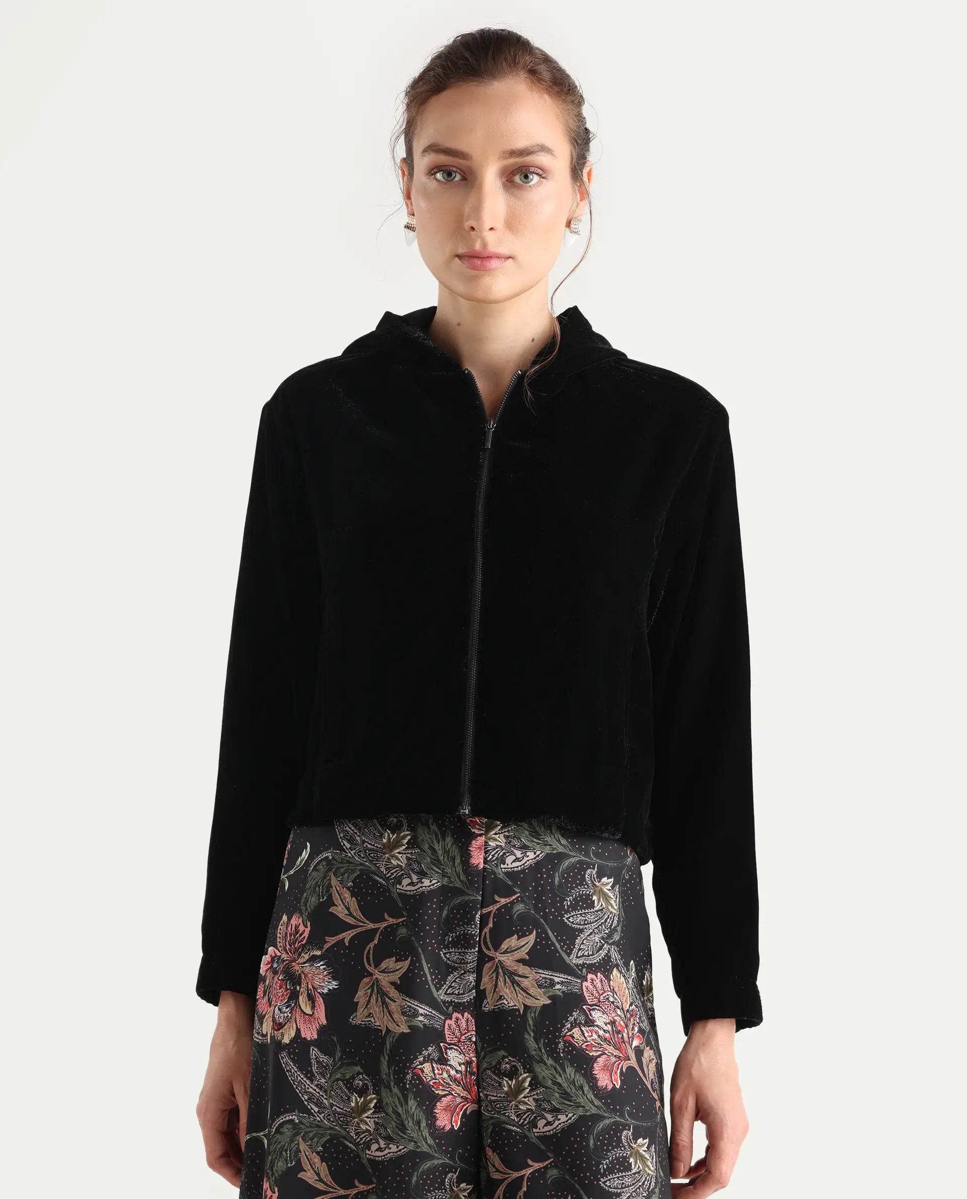 Rareism Women's Velbom-T Black Polyester Spread Collar Regular Fit Jacket