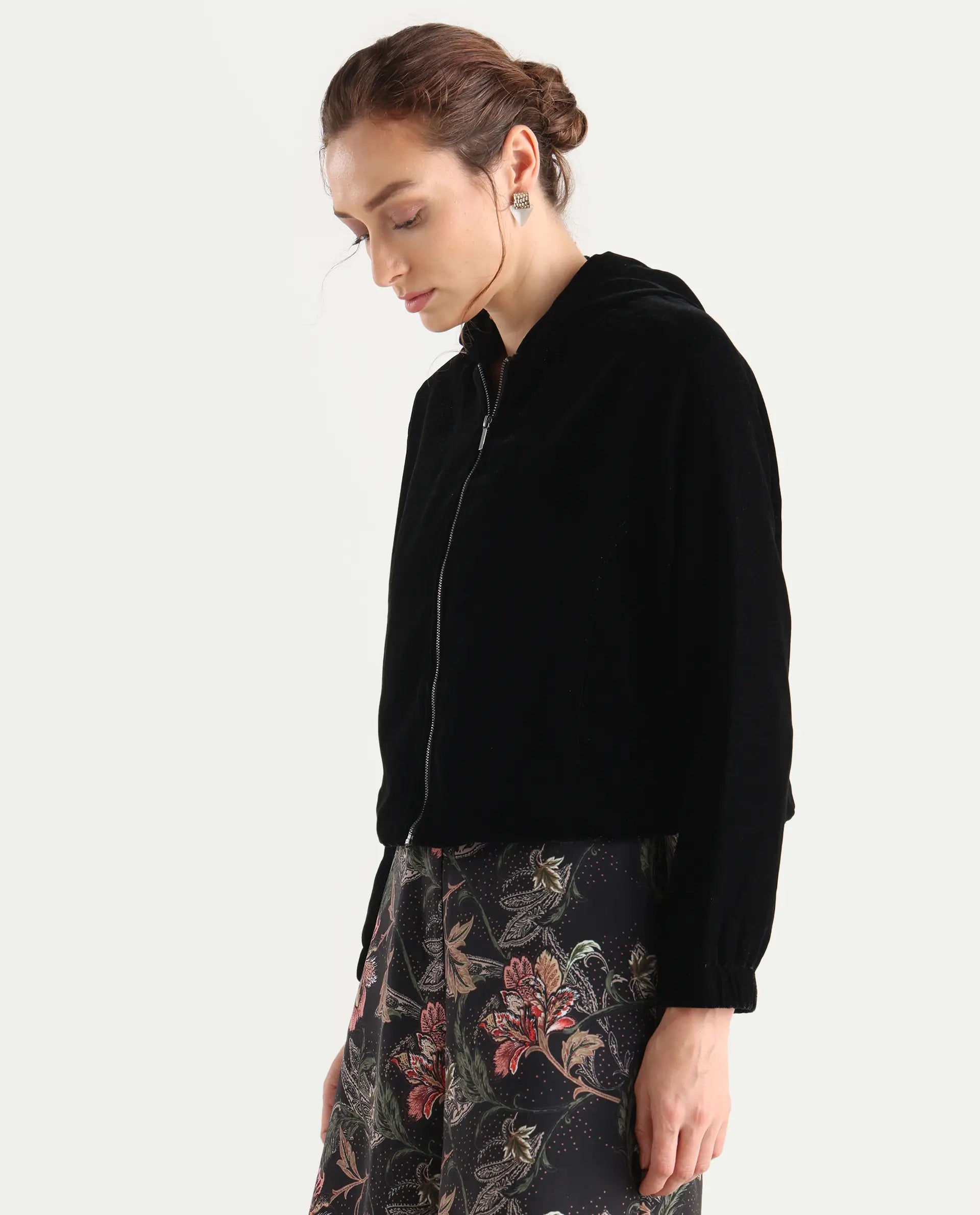 Rareism Women's Velbom-T Black Polyester Spread Collar Regular Fit Jacket