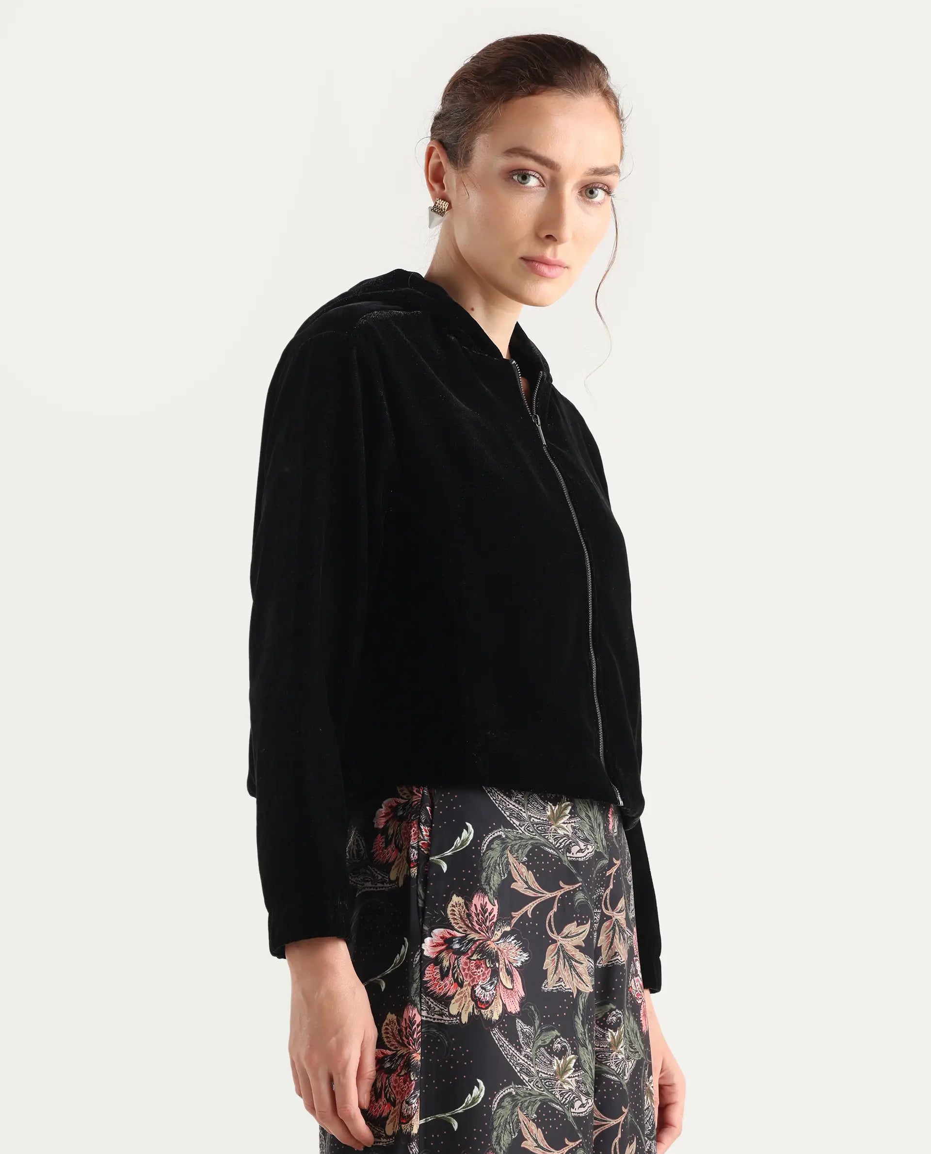 Rareism Women's Velbom-T Black Polyester Spread Collar Regular Fit Jacket