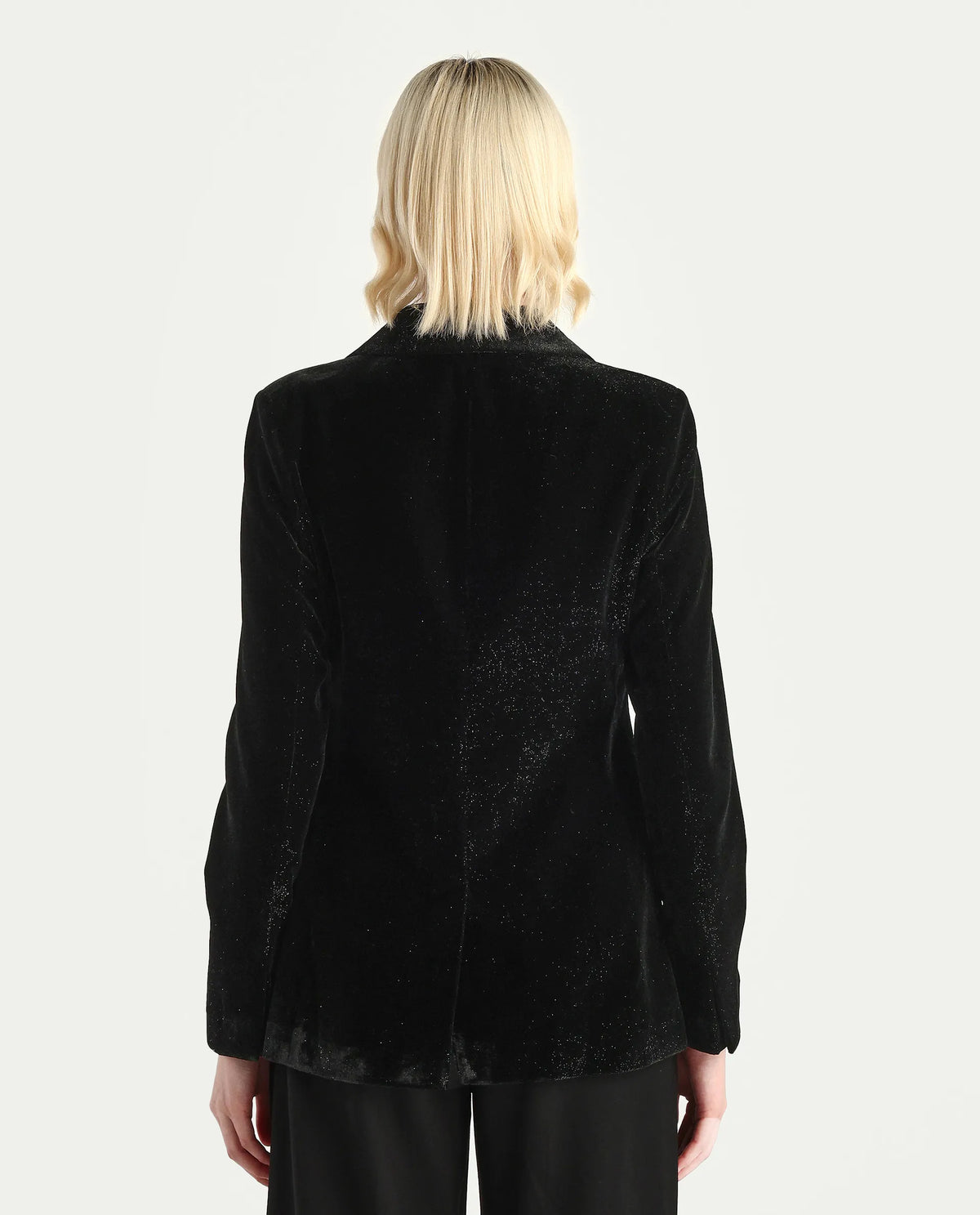 Rareism Women's Velux Black Polyester Lapel Neck Regular Fit Plain Blazer
