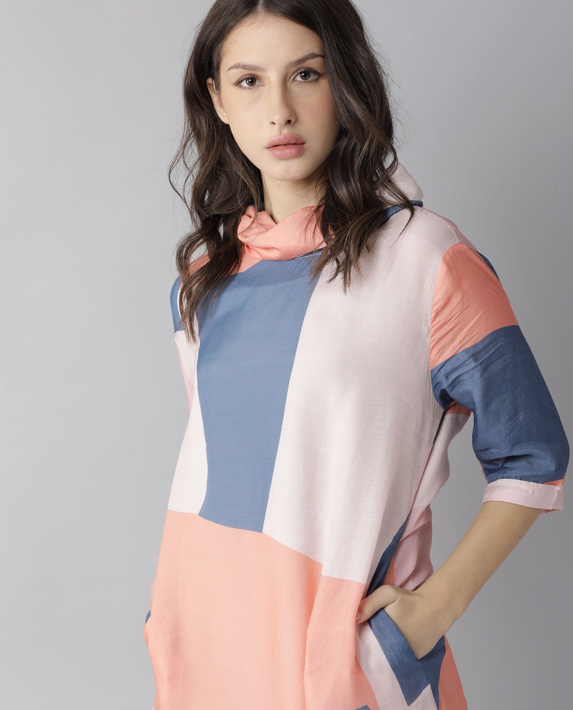 Rareism Women Venus Peach Dress Short Sleeves Printed