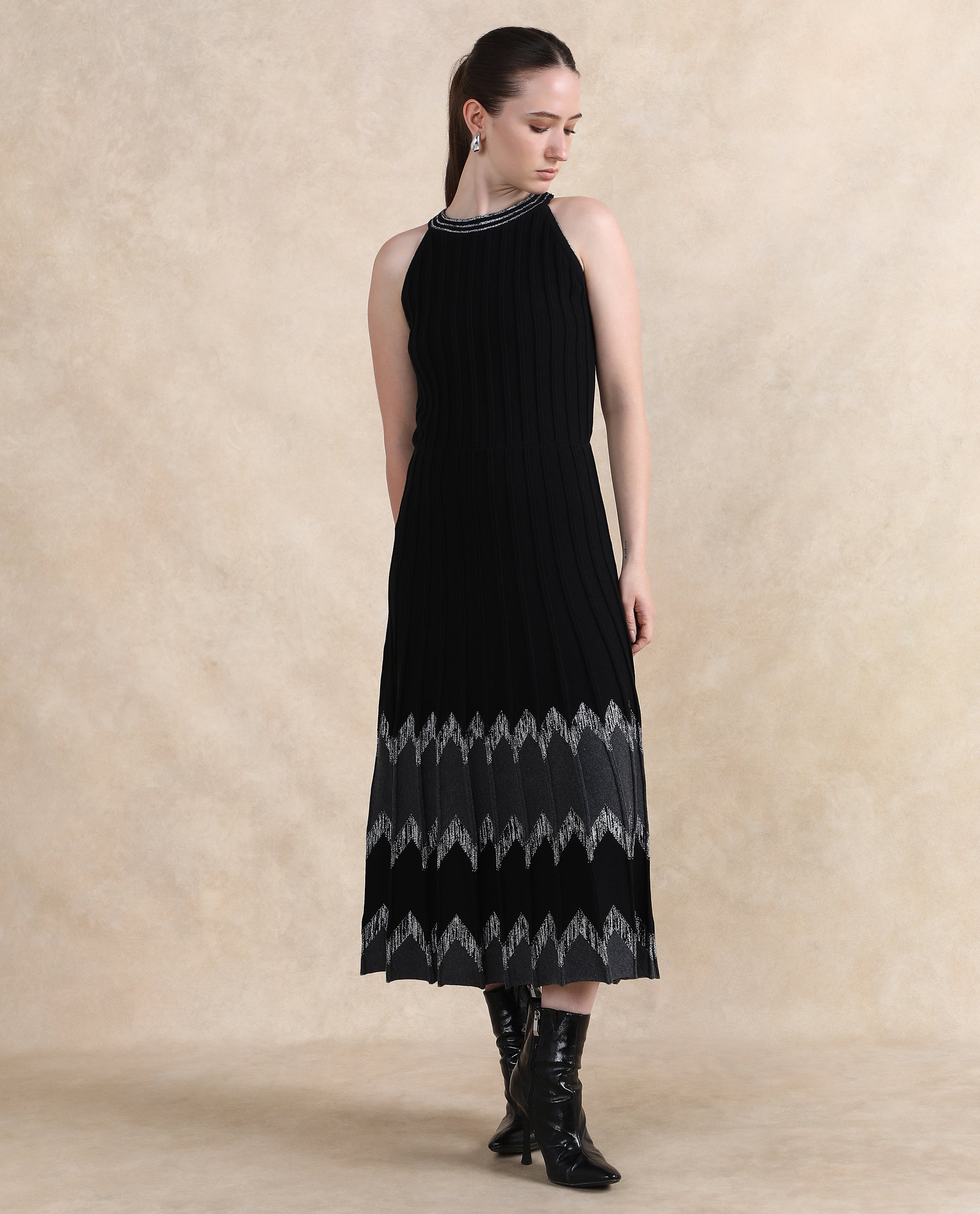 Rareism Women Veron Black Relaxed Fit Plain Dress