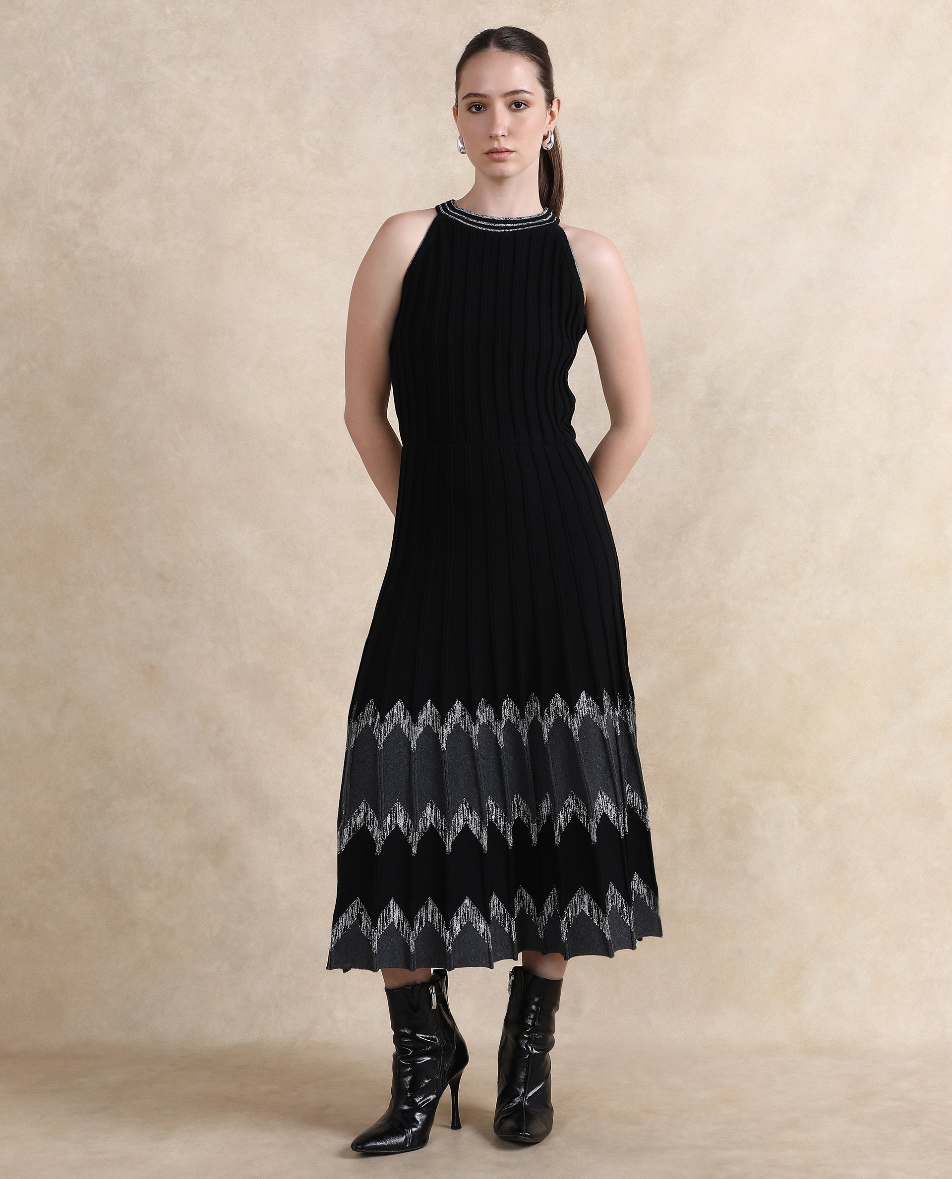 Rareism Women Veron Black Relaxed Fit Plain Dress