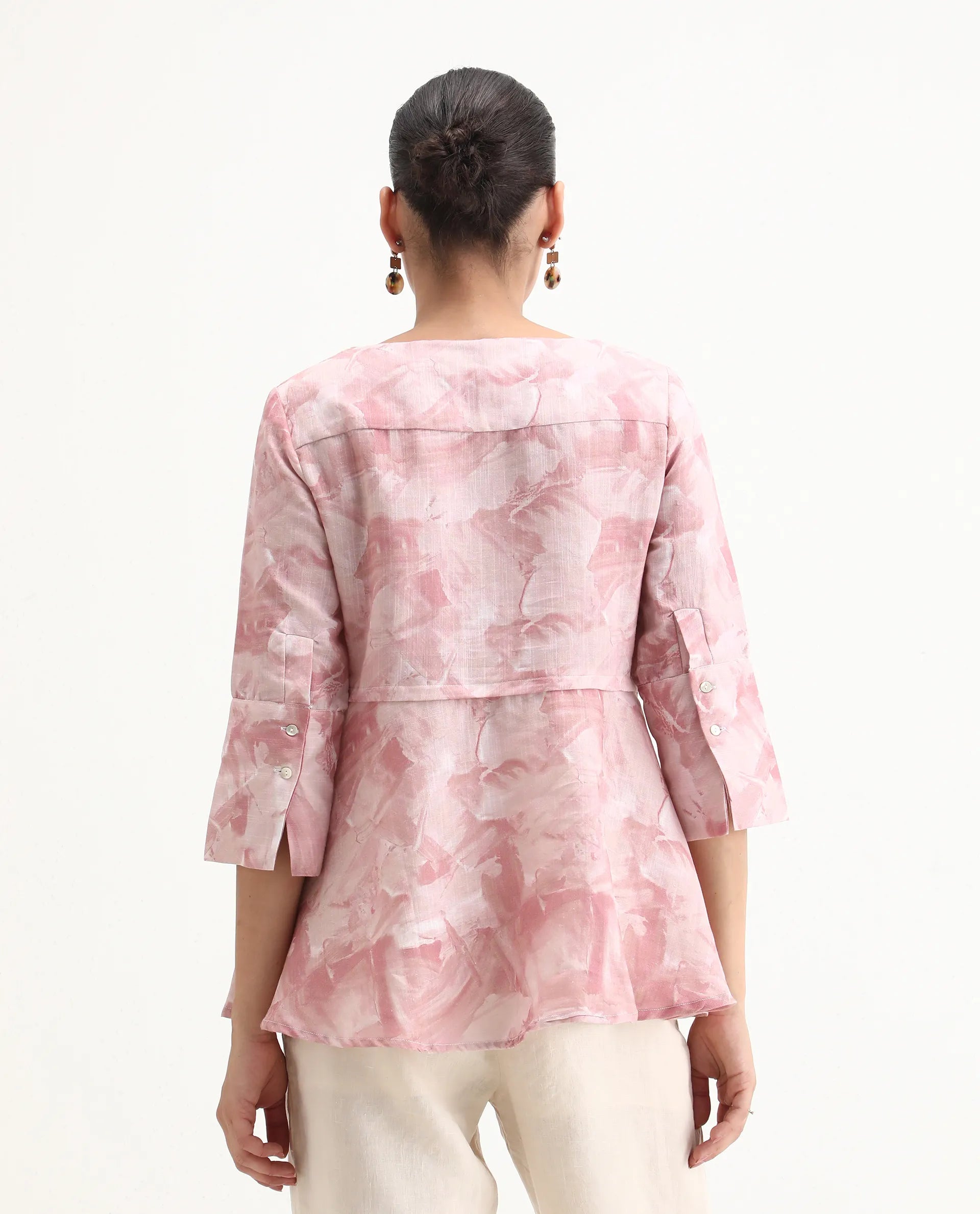 Rareism Women's Victor Pink Sweetheart Neck Printed Tailored Top