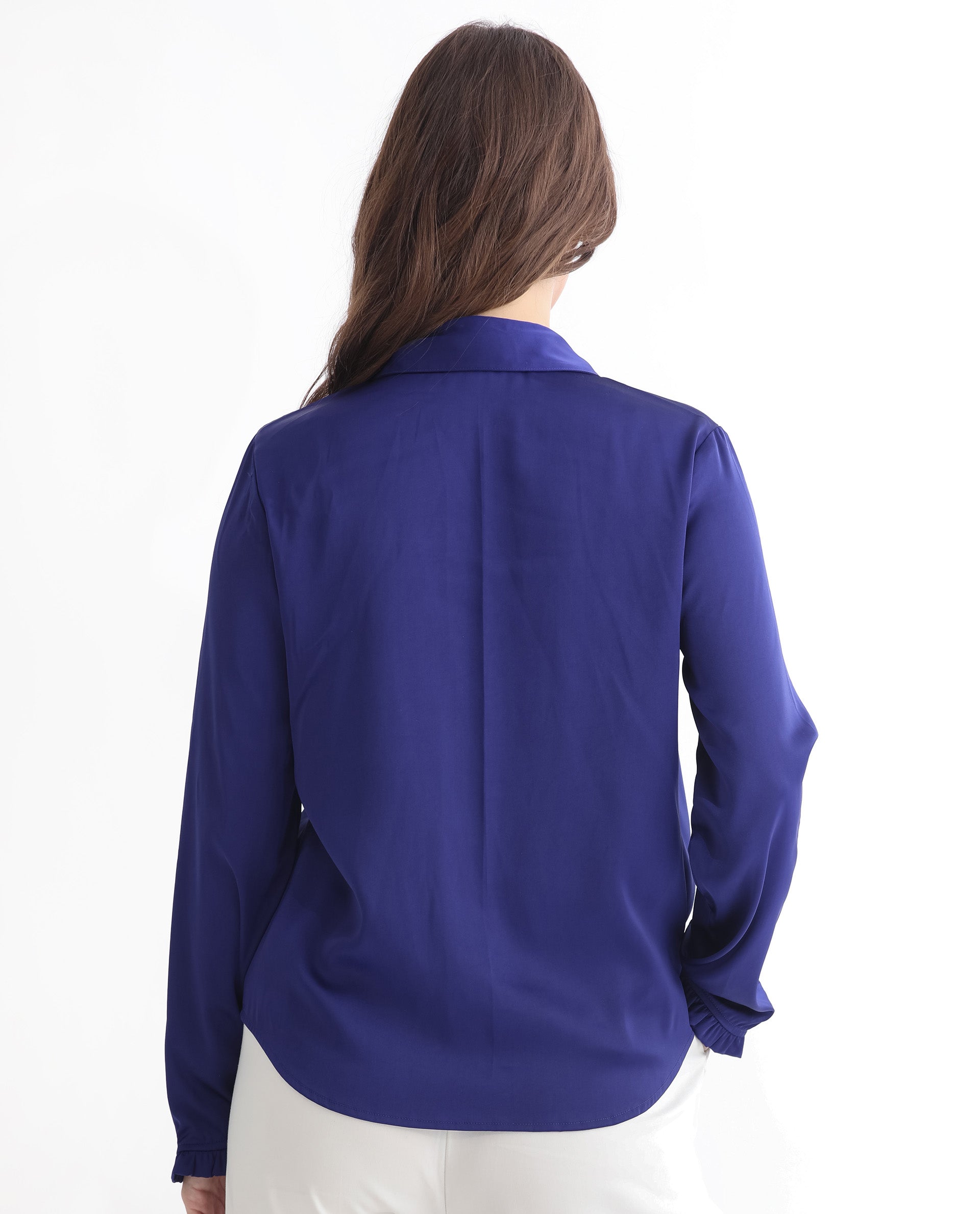Rareism Women's Uitson Dark Blue Polyester Sweetheart Neck Plain Raglan Sleeve Relaxed Fit Top
