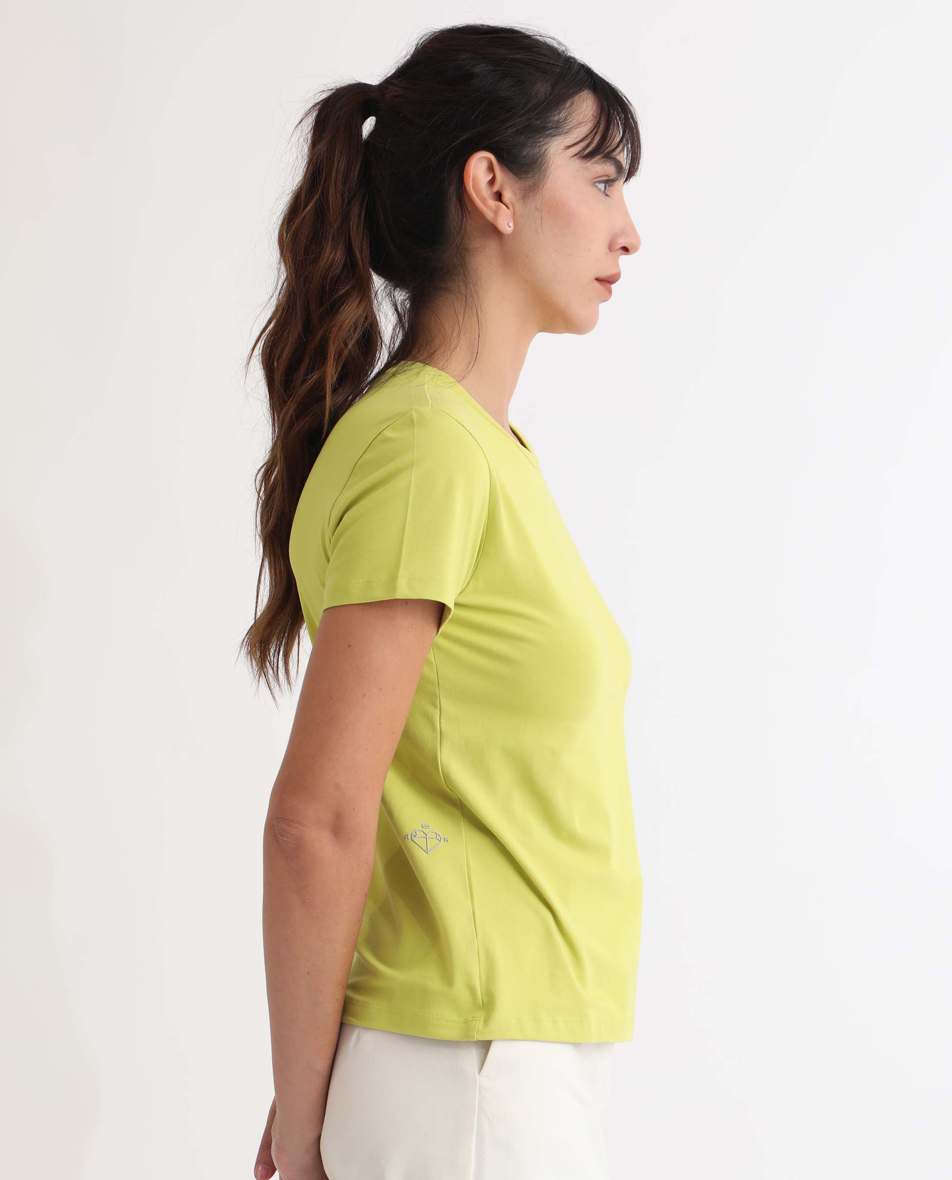 Rareism Women Vivian Flouroscent Green Regular Fit Half Sleeves Solid Crew Neck T-Shirt