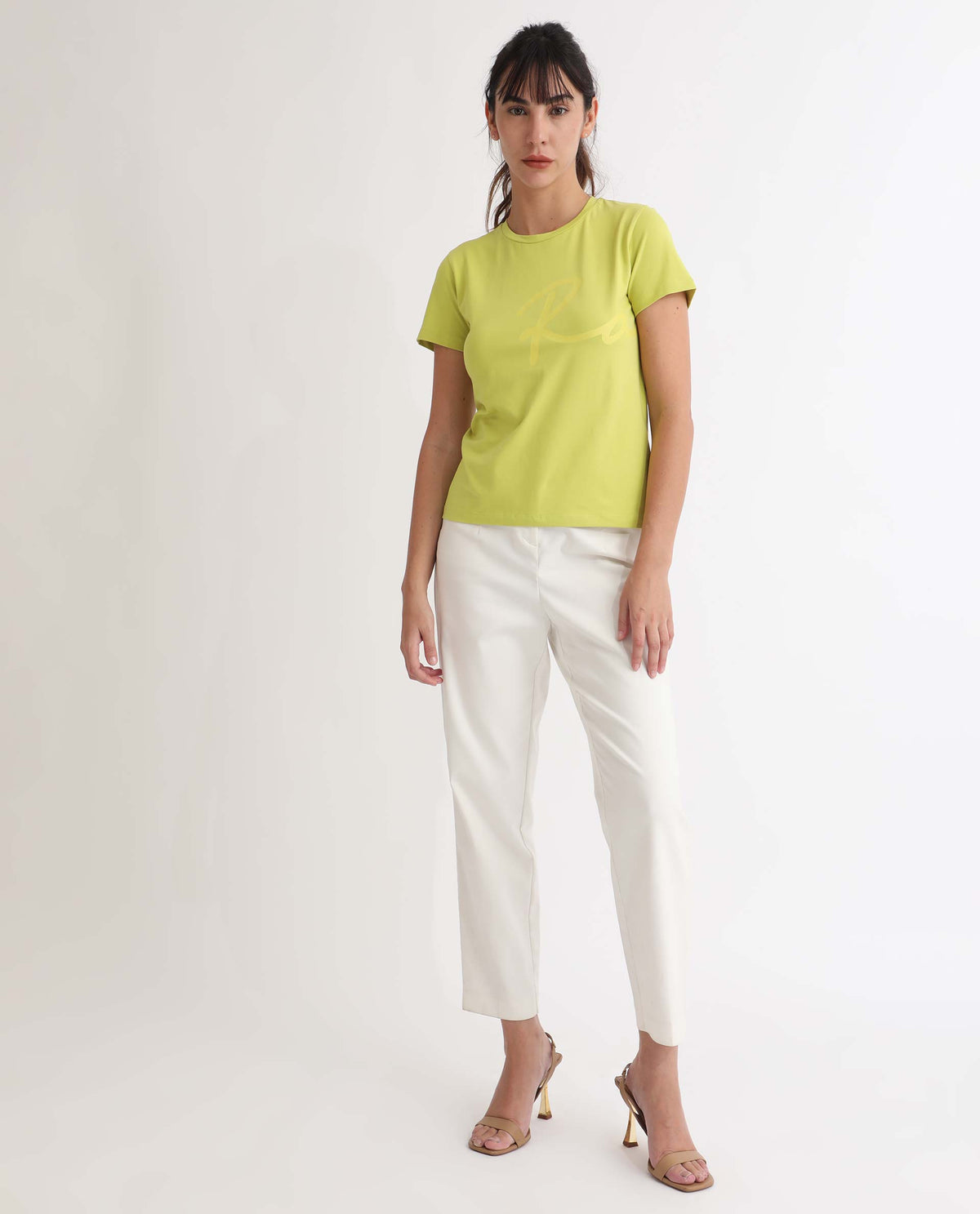 Rareism Women Vivian Flouroscent Green Regular Fit Half Sleeves Solid Crew Neck T-Shirt