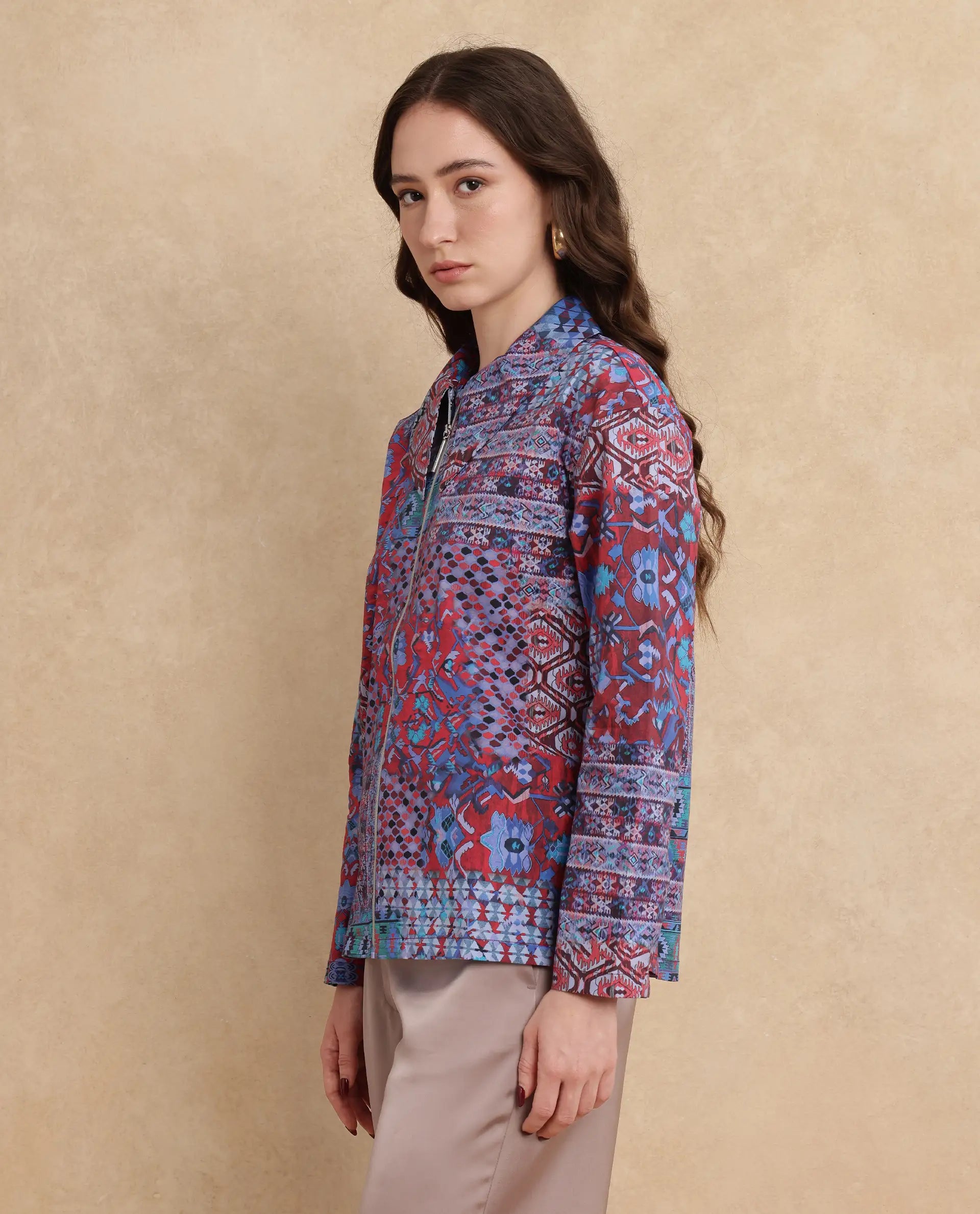 Rareism Women's Xany Multi Cotton Spread Collar Abstract Print Regular Fit Top