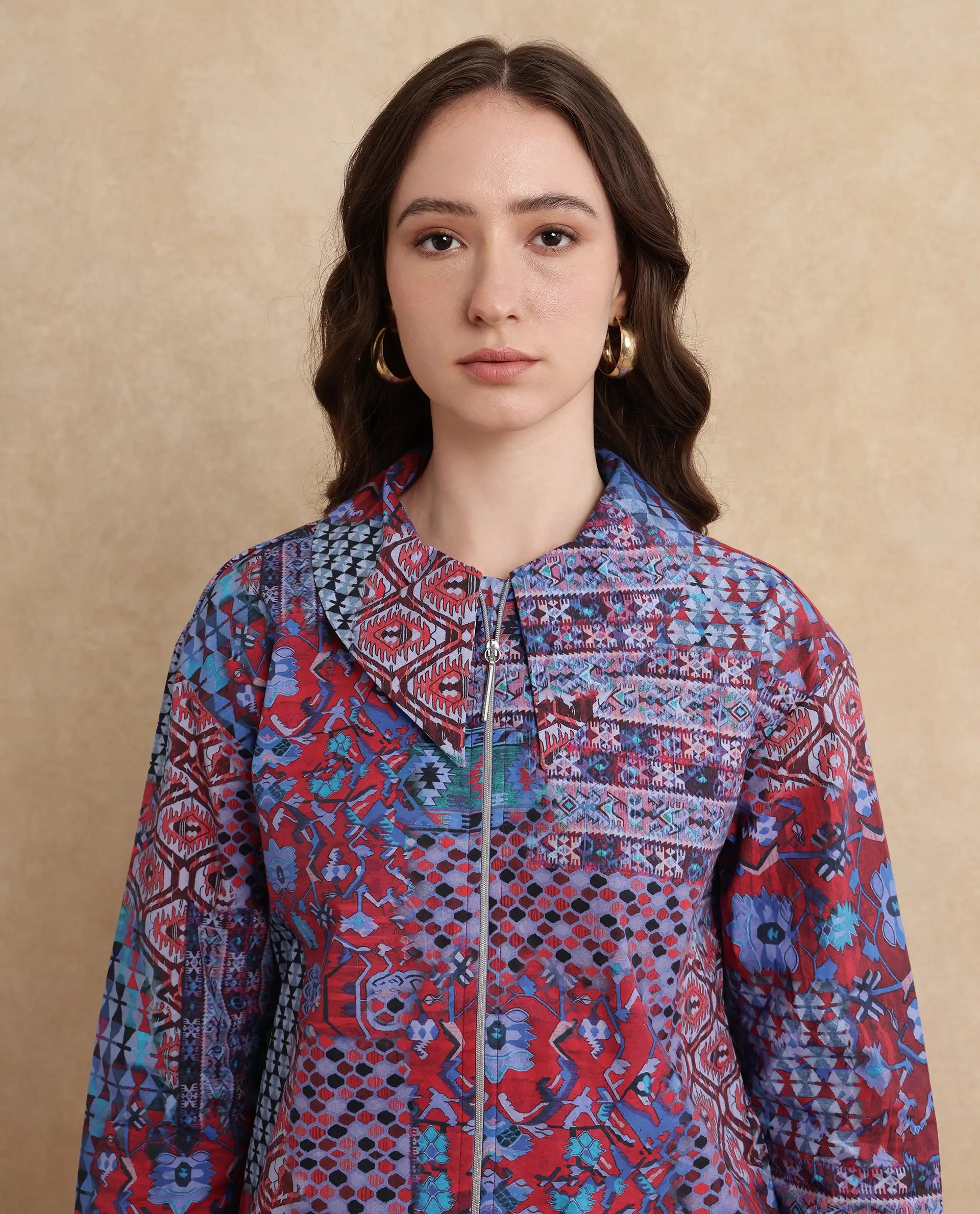 Rareism Women's Xany Multi Cotton Spread Collar Abstract Print Regular Fit Top