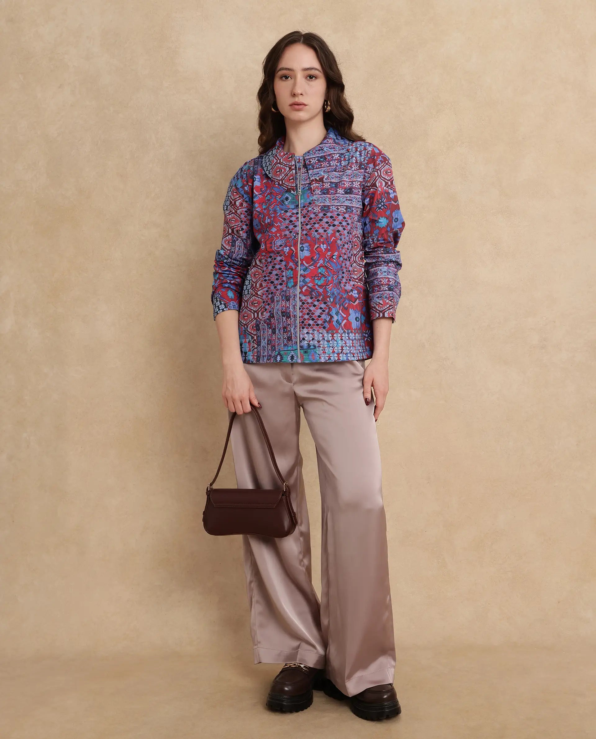 Rareism Women's Xany Multi Cotton Spread Collar Abstract Print Regular Fit Top