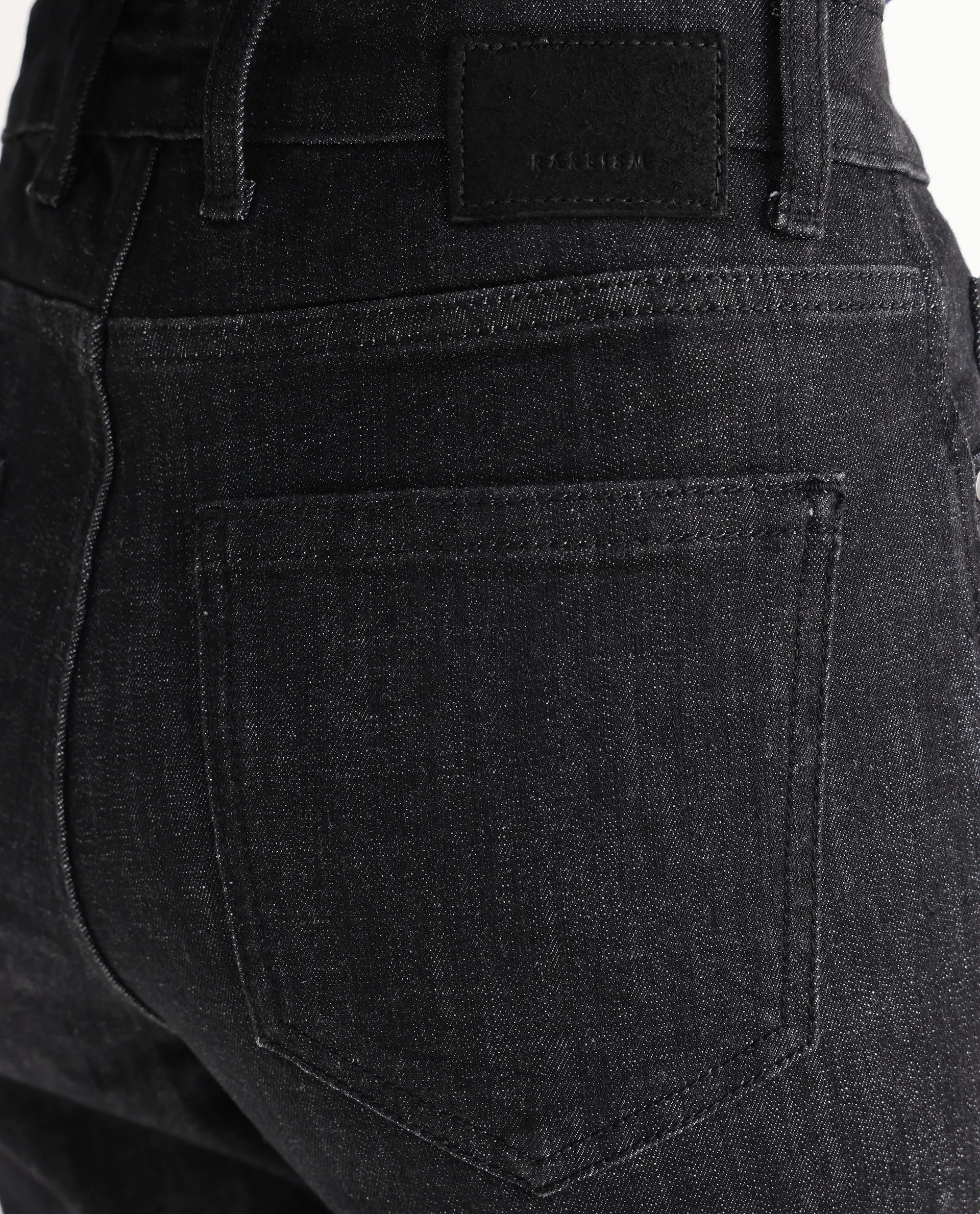 Rareism Women's Zaisho Black Cotton Blend Plain Ankle Length Sleek Skinny Fit Jeans