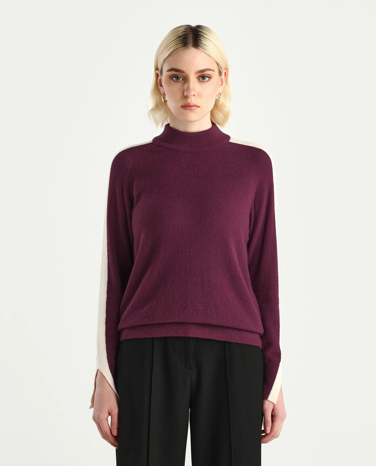 Rareism Women's Zanderyo Dark Maroon Nylon High Neck Relaxed Fit Sweater
