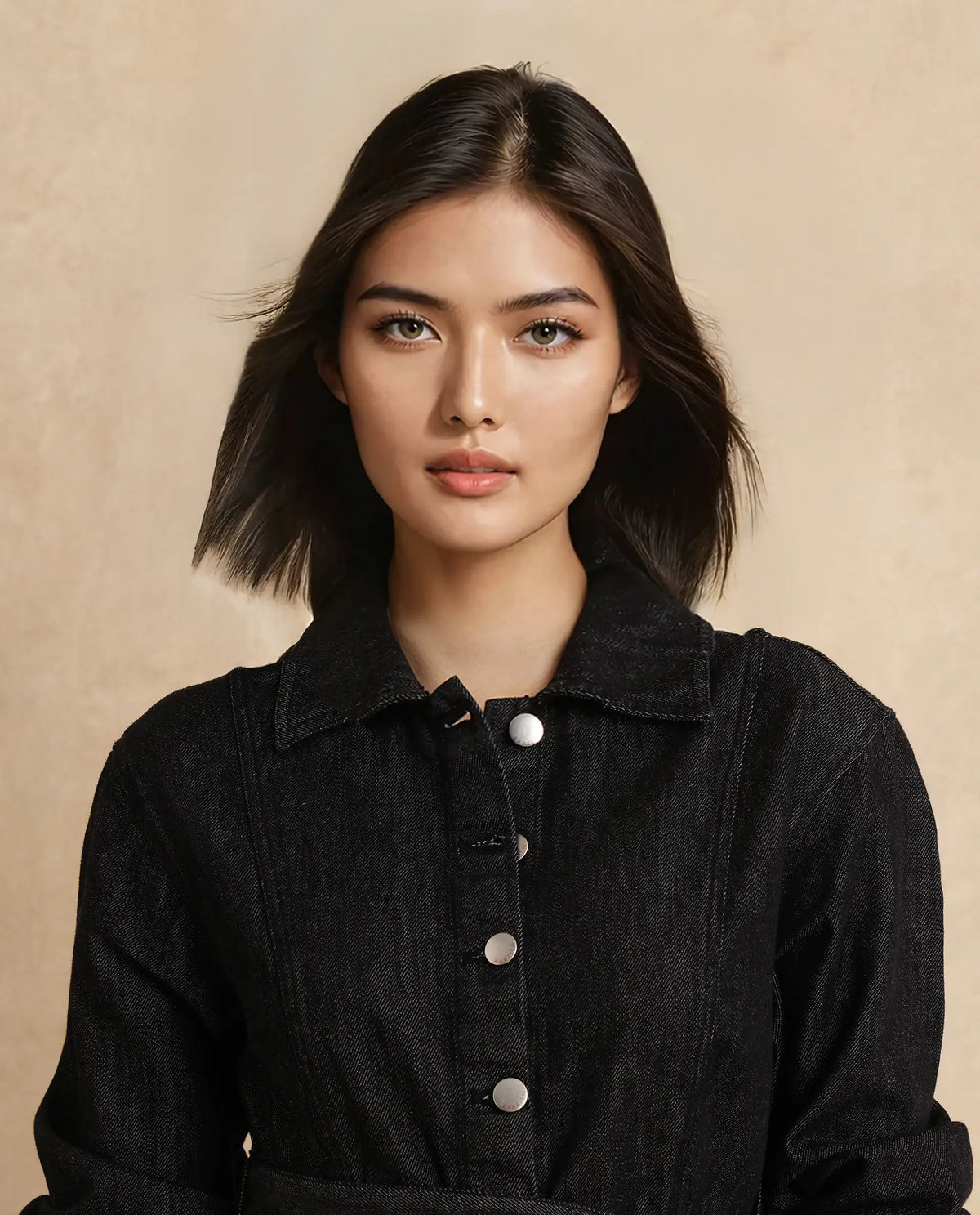 Rareism Women Zang Black Cotton Fabric Full Sleeve Collared Neck A-line Fit Plain Denim Shirt Dress