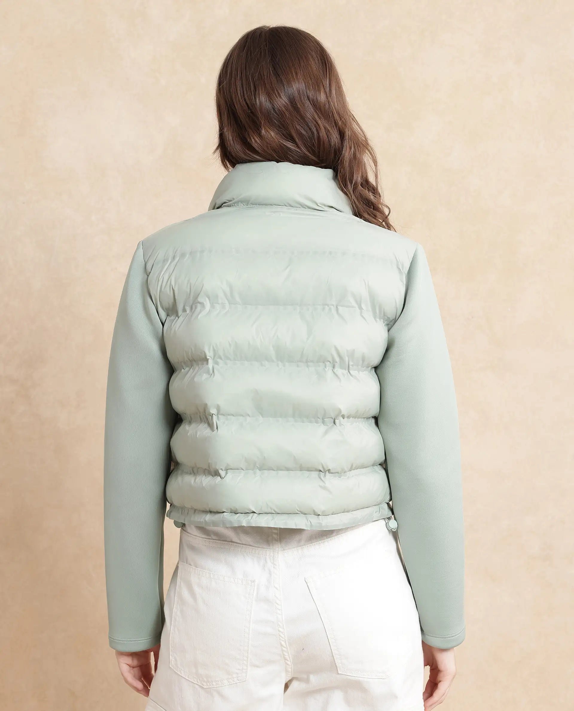 Rareism Women's Zarcro Light Green Stand Collar Dyed Regular Fit Jacket