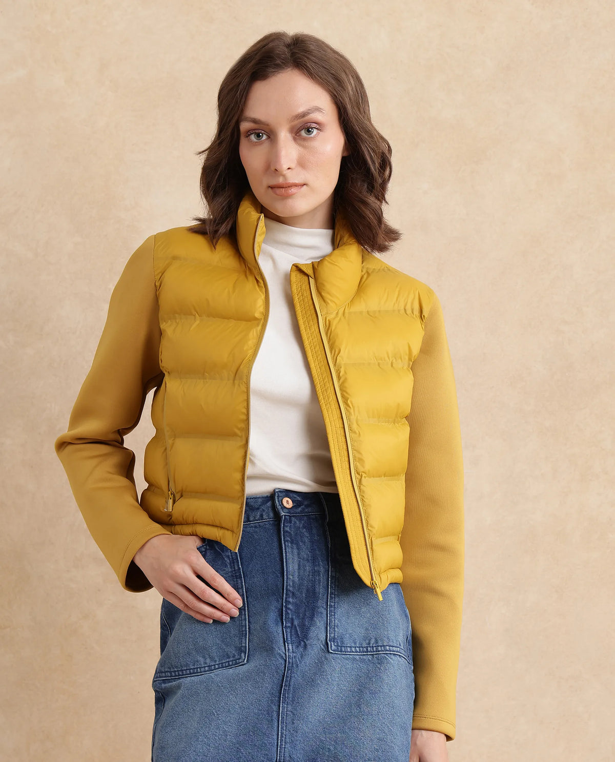 Rareism Women Zarcro Yellow Full Sleeve Stand Collar Zipper Closure Plain Jacket