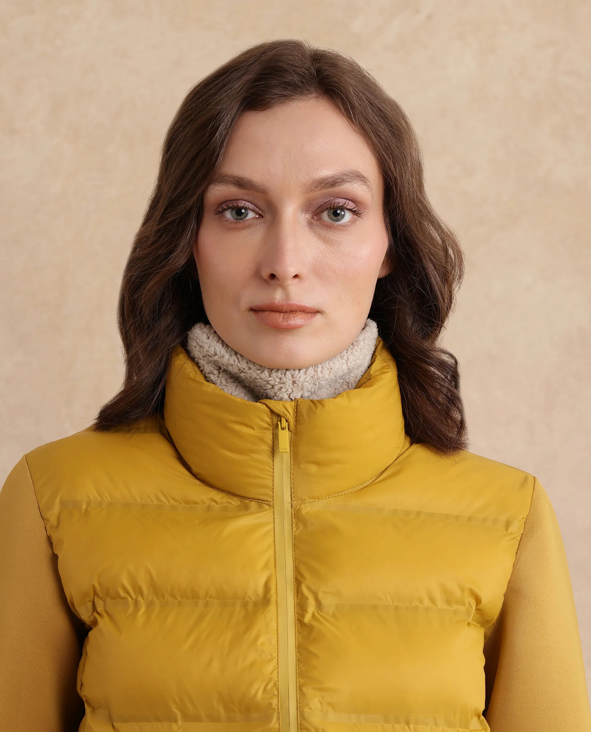 Rareism Women's Zarcro Yellow Stand Collar Plain Regular Fit Jacket