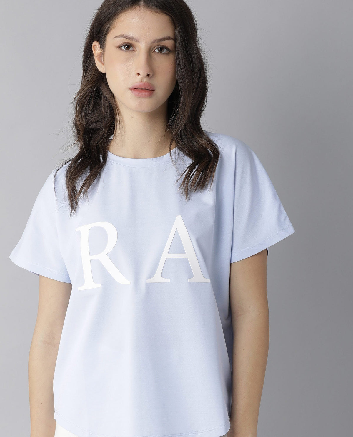 Rareism Women Hush Blue Poly Cotton Fabric Regular Fit Half Sleeves Graphic Print Crew Neck T-Shirt