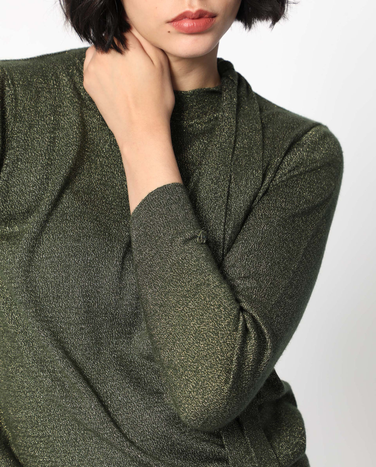 Rareism Women Zener Green Acrylic Fabric Full Sleeves Regular Fit Solid High Neck Sweater