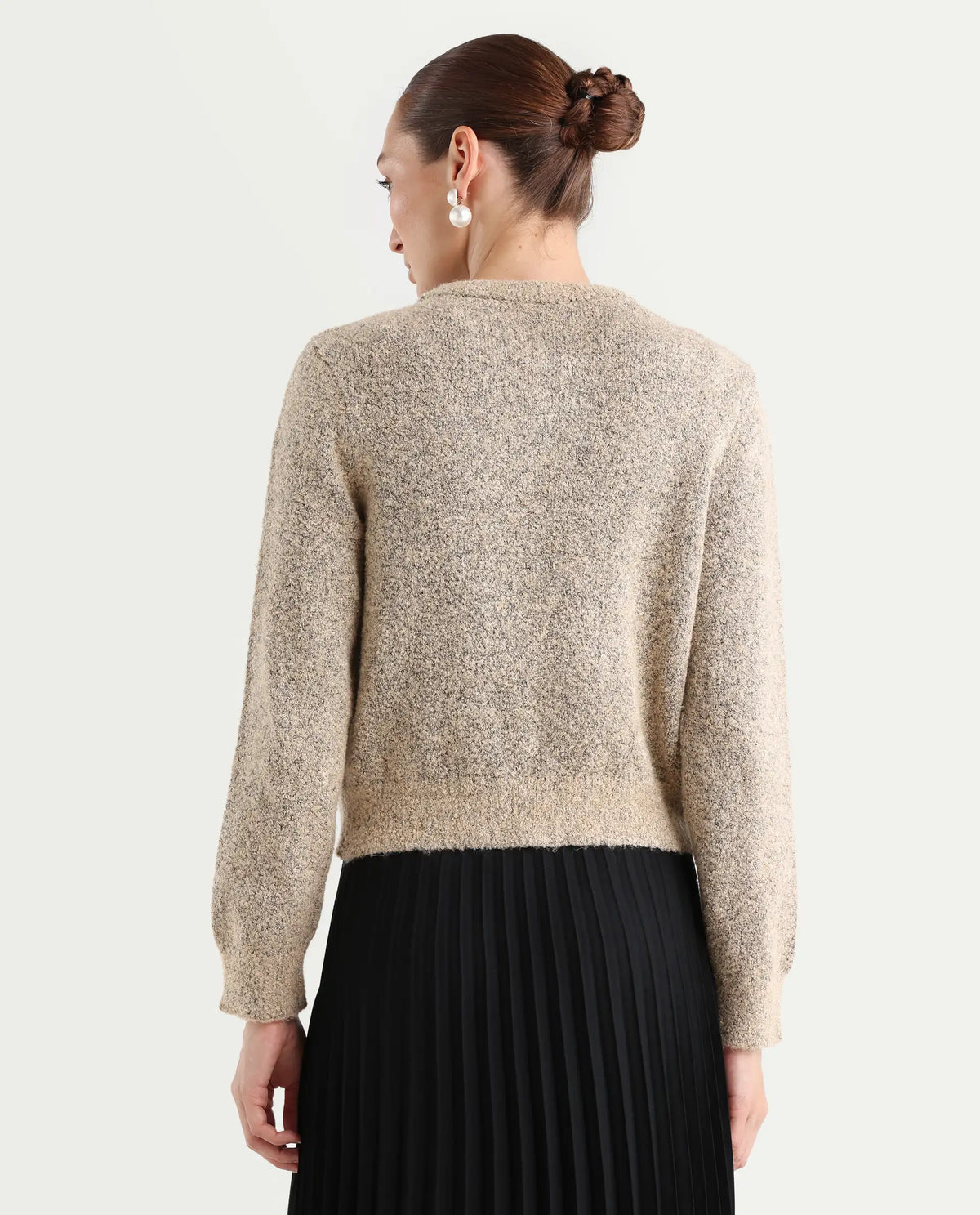 Rareism Women's Zer Beige Acrylic Blend Crew Neck Regular Fit Cardigan