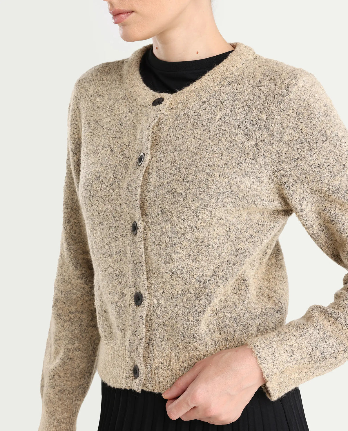 Rareism Women's Zer Beige Acrylic Blend Crew Neck Regular Fit Cardigan